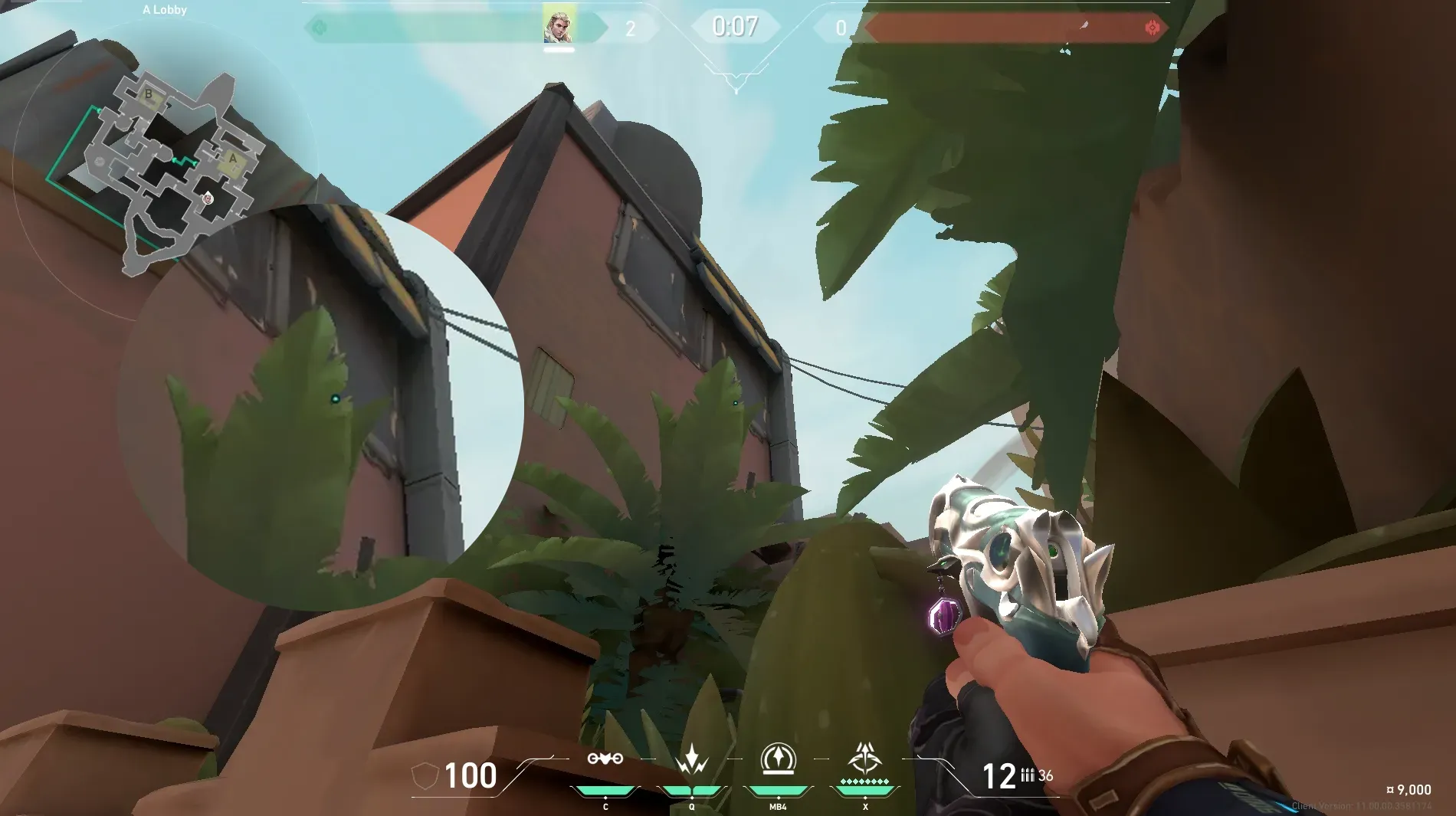 Sova Recon Bolt on Bind Attack Site A — step 2 of 5: Aim — line up the shot