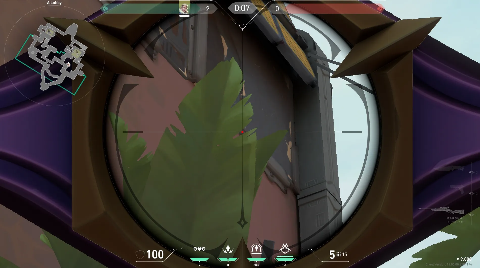 Sova Recon Bolt on Bind Attack Site A — step 3 of 5: Aim — line up the shot