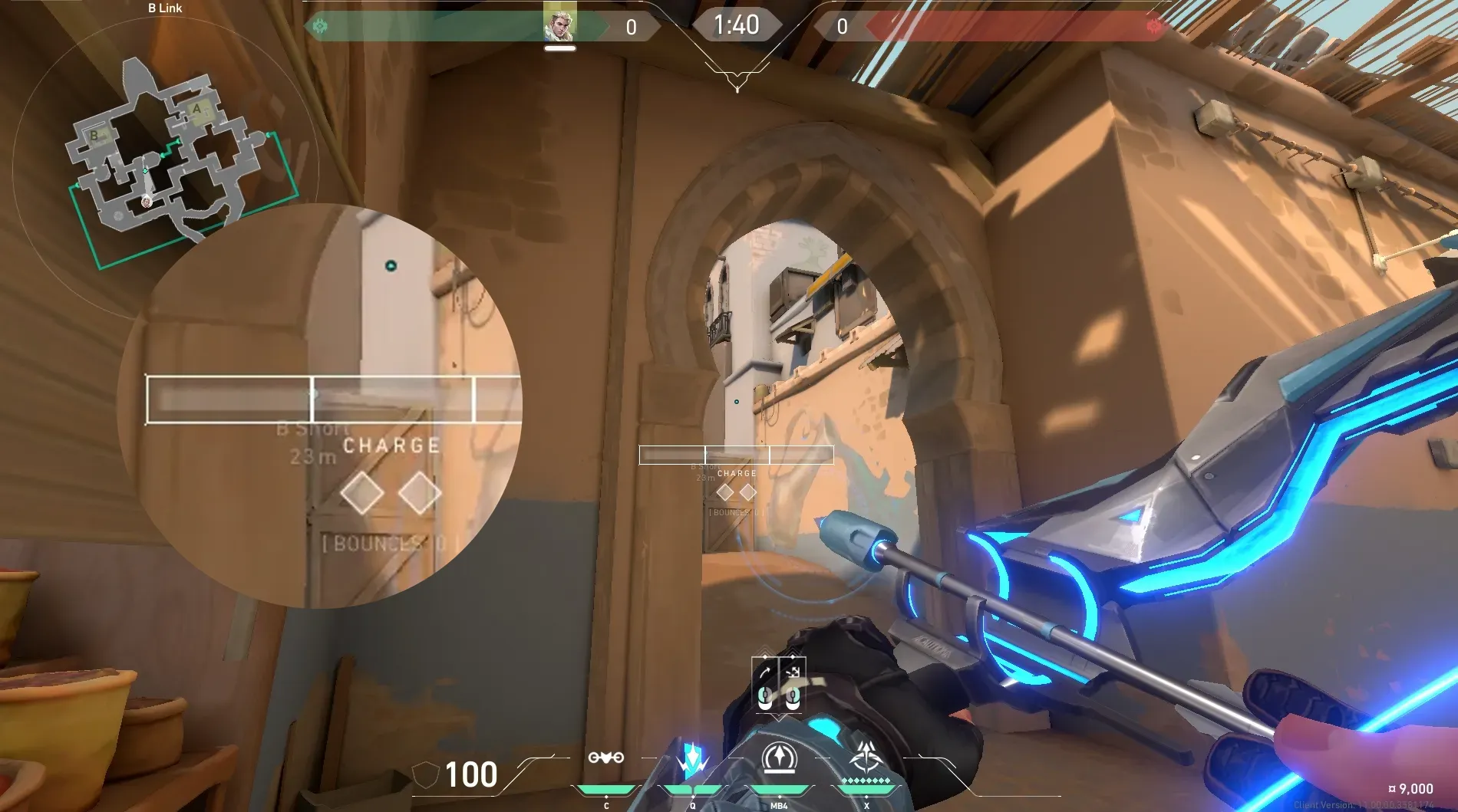 Sova Recon Bolt on Bind Attack Site B — step 4 of 5: Aim — line up the shot