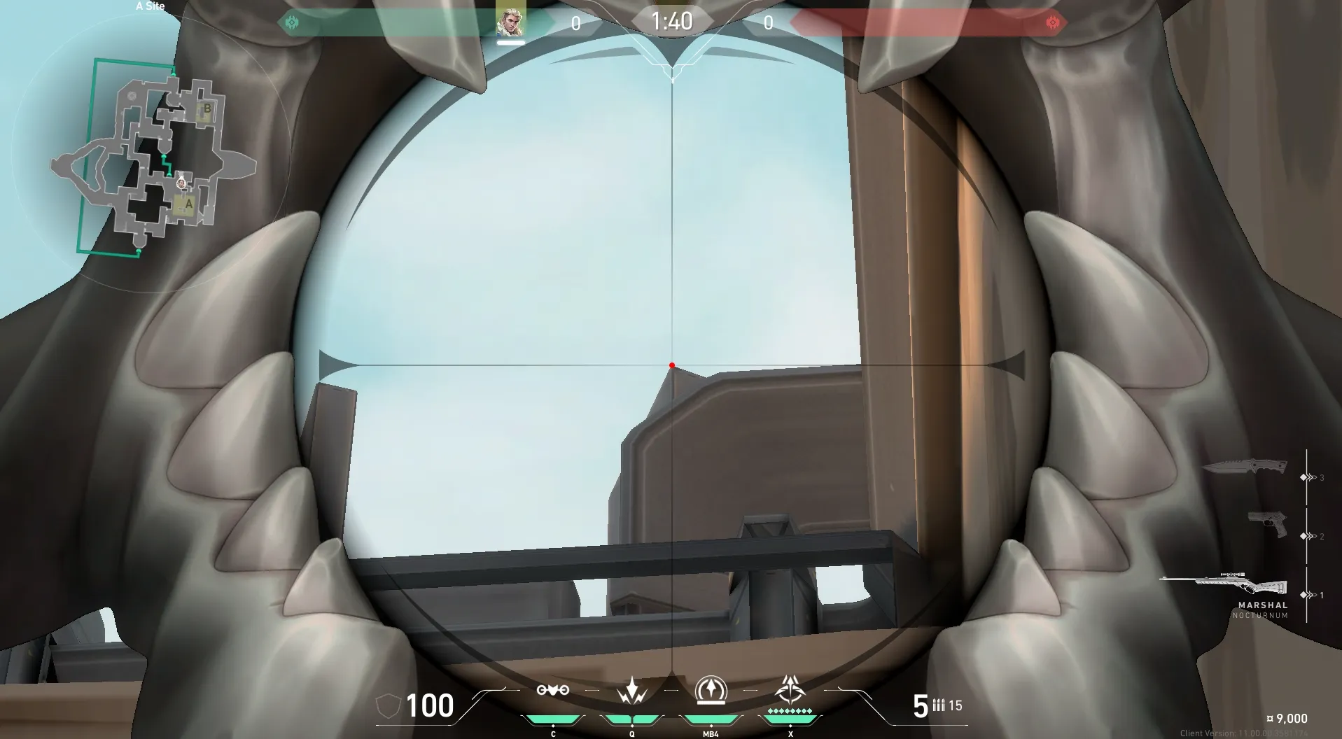 Sova Recon Bolt on Bind Defense Site B — step 3 of 5: Aim — line up the shot