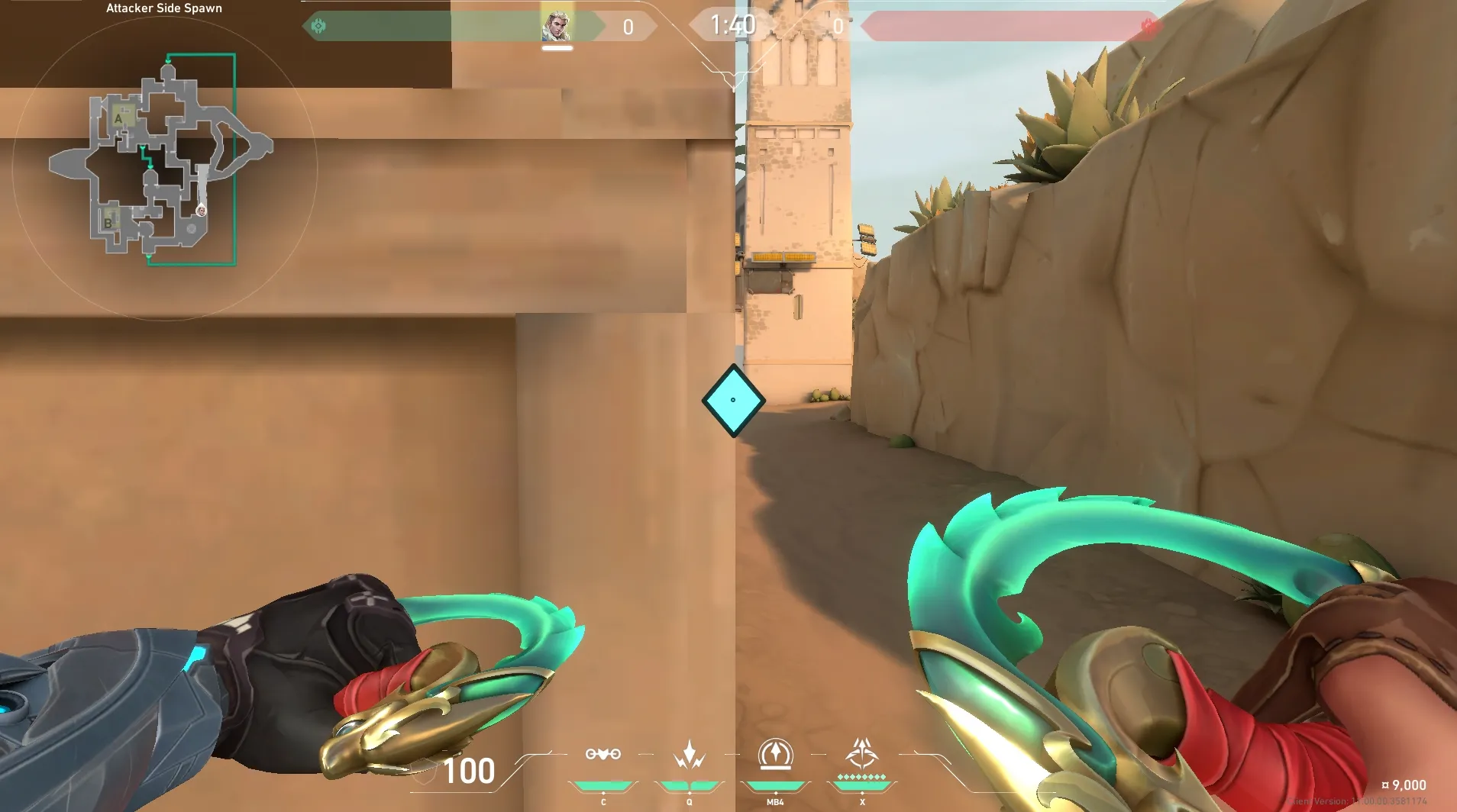 Sova Recon Bolt on Bind Attack Site B — step 2 of 6: Aim — line up the shot