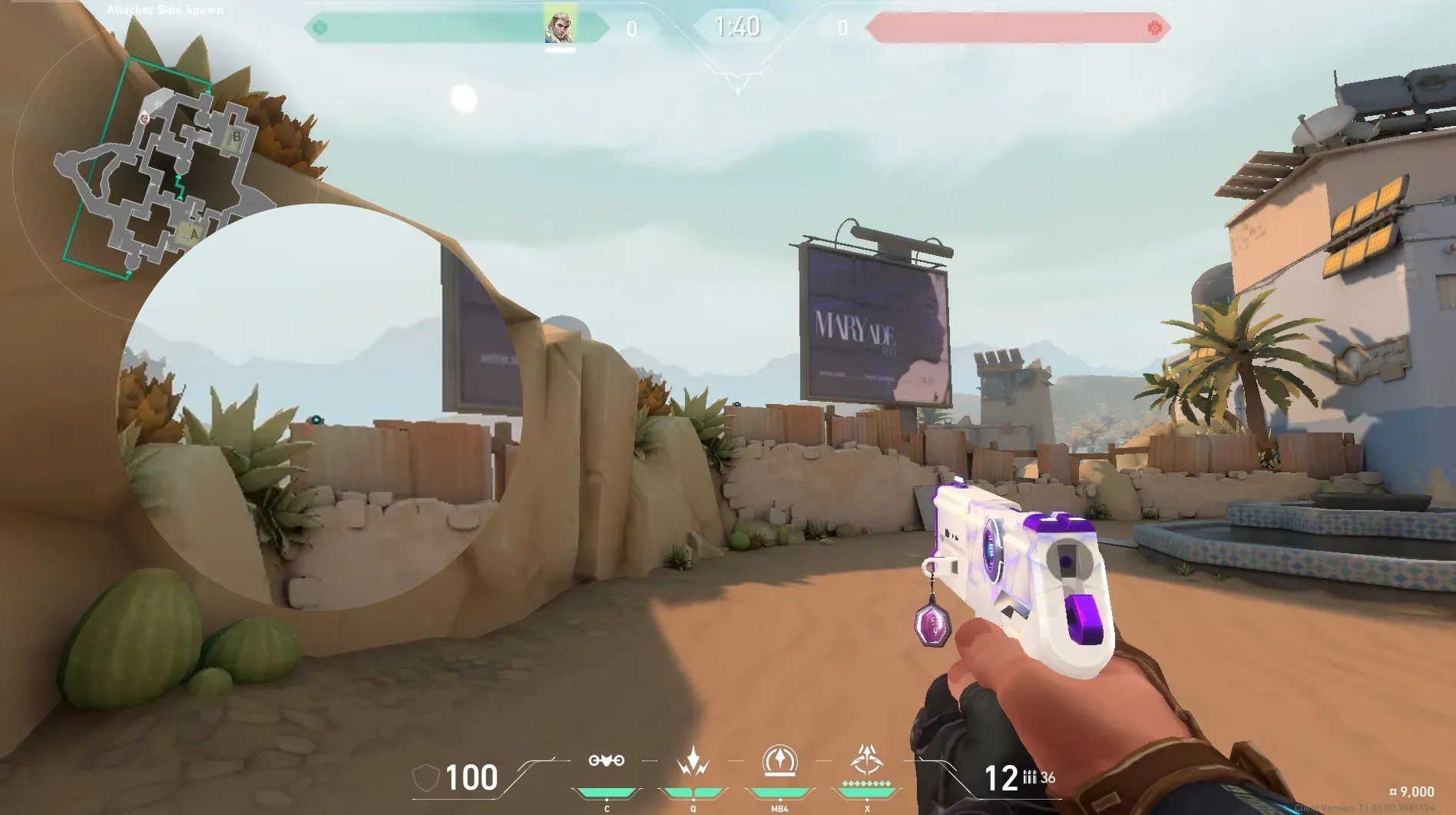 Sova Recon Bolt on Bind Attack Site B — step 3 of 6: Aim — line up the shot