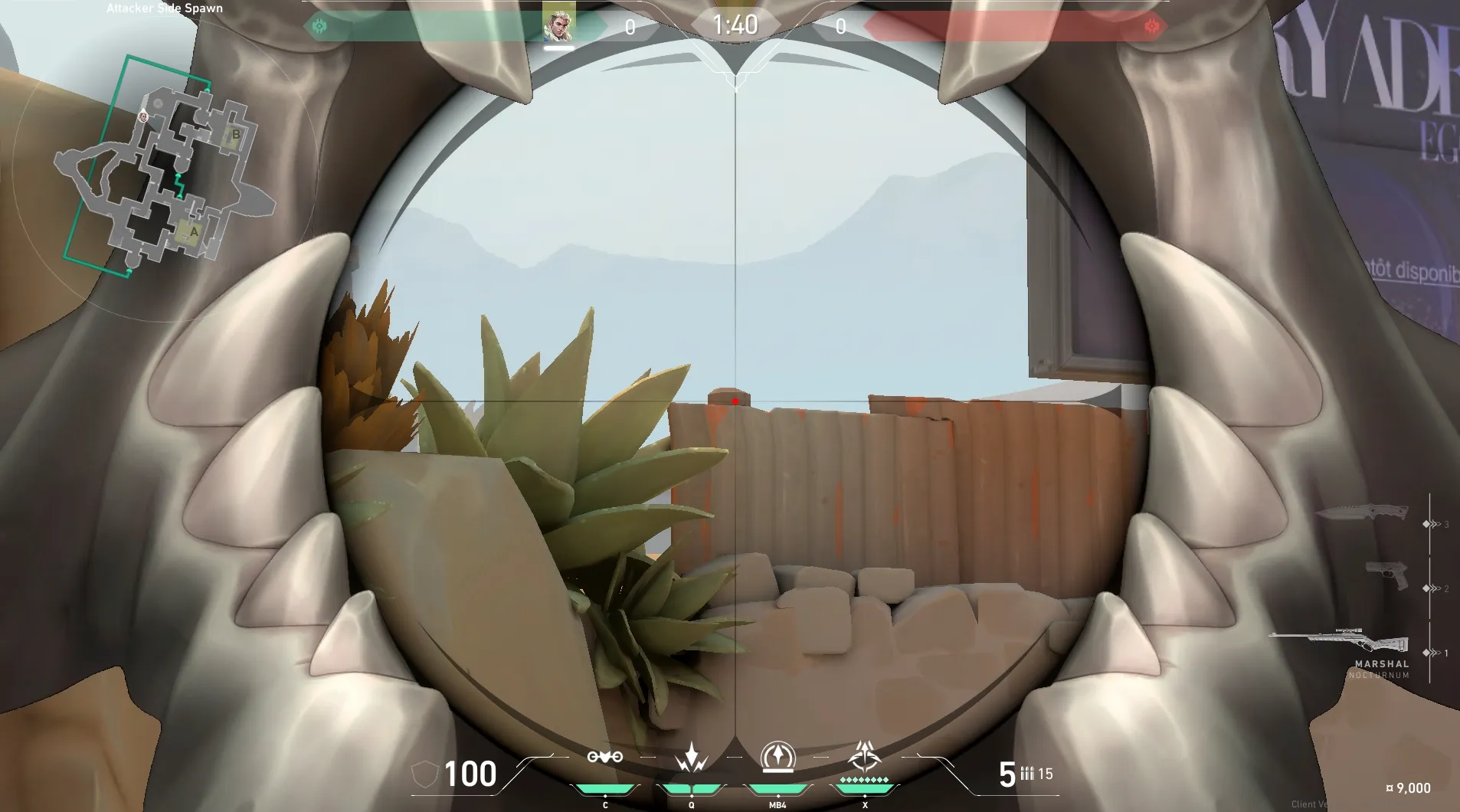 Sova Recon Bolt on Bind Attack Site B — step 4 of 6: Aim — line up the shot