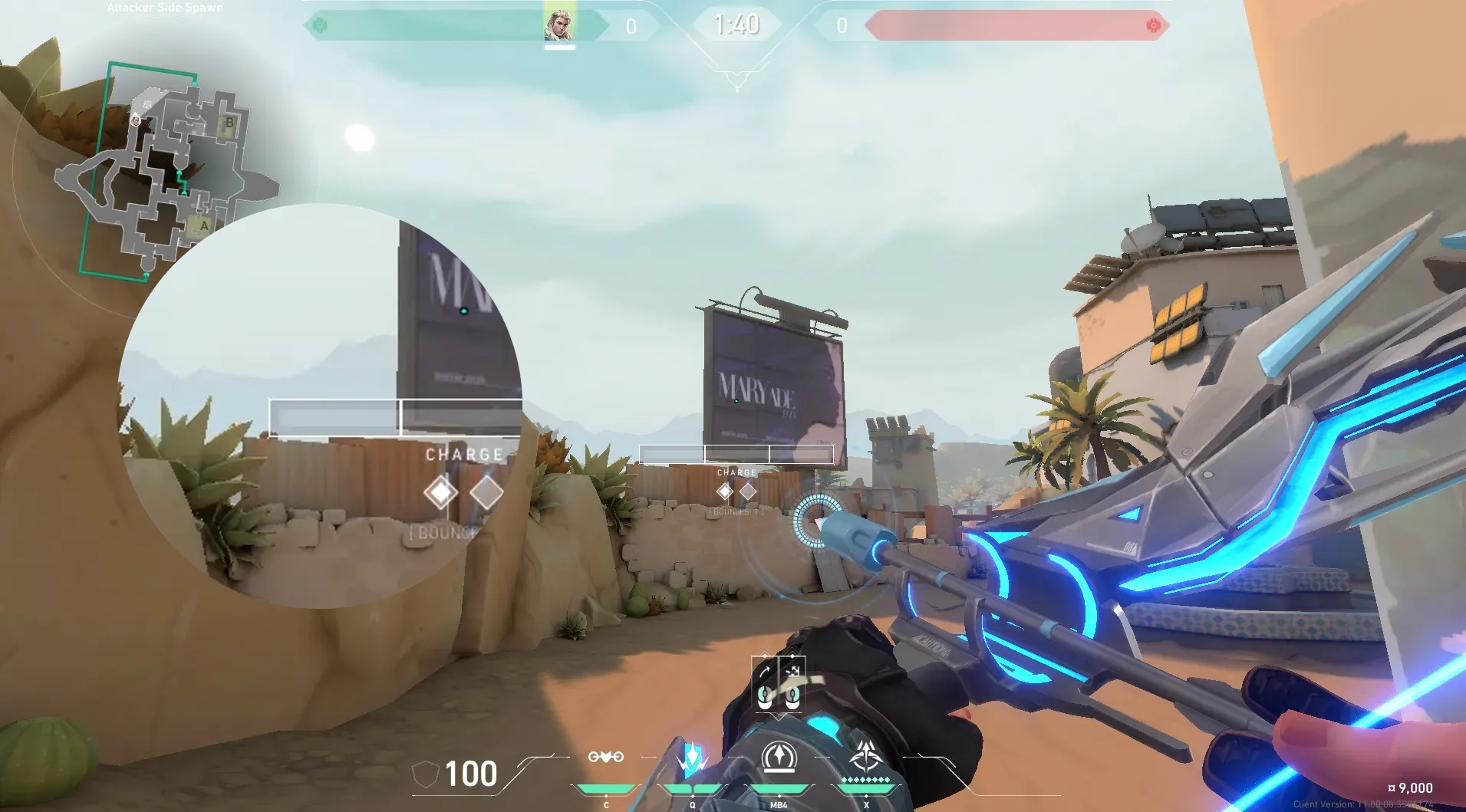 Sova Recon Bolt on Bind Attack Site B — step 5 of 6: Aim — line up the shot