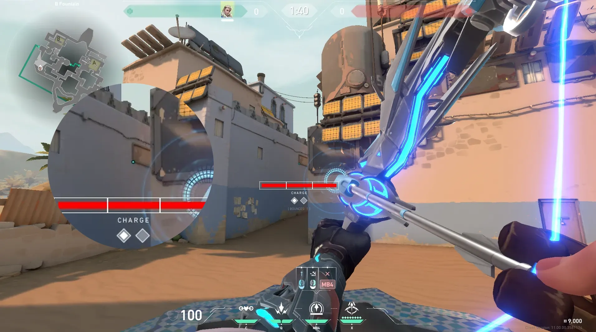 Sova Recon Bolt on Bind Attack Site B — step 2 of 3: Aim — line up the shot