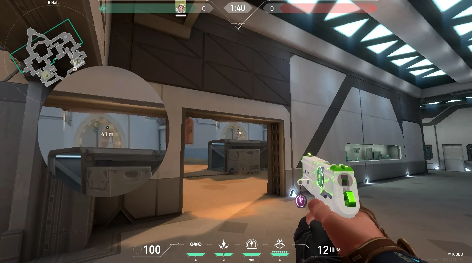 Sova Recon Bolt on Bind Defense Site B — step 2 of 4: Aim — line up the shot