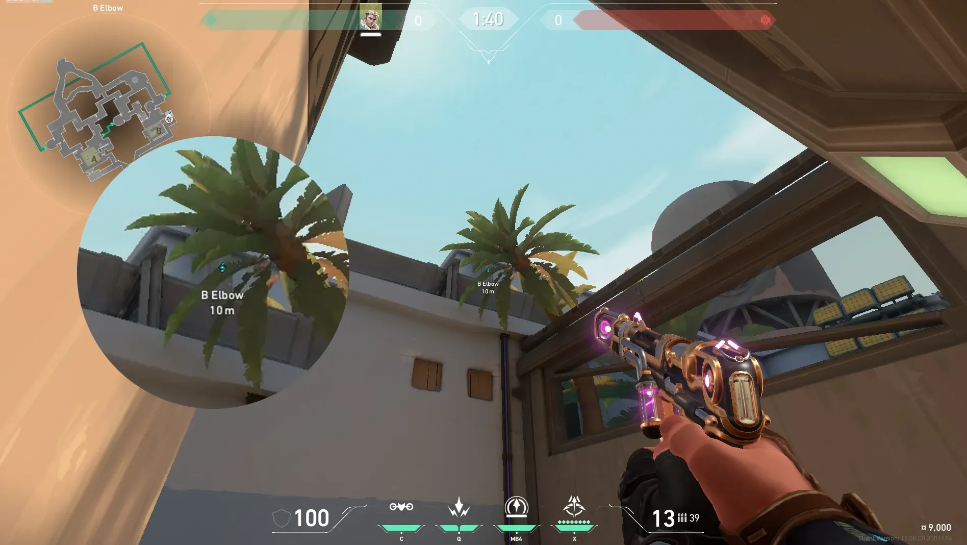 Sova Recon Bolt on Bind Defense Site B — step 2 of 5: Aim — line up the shot
