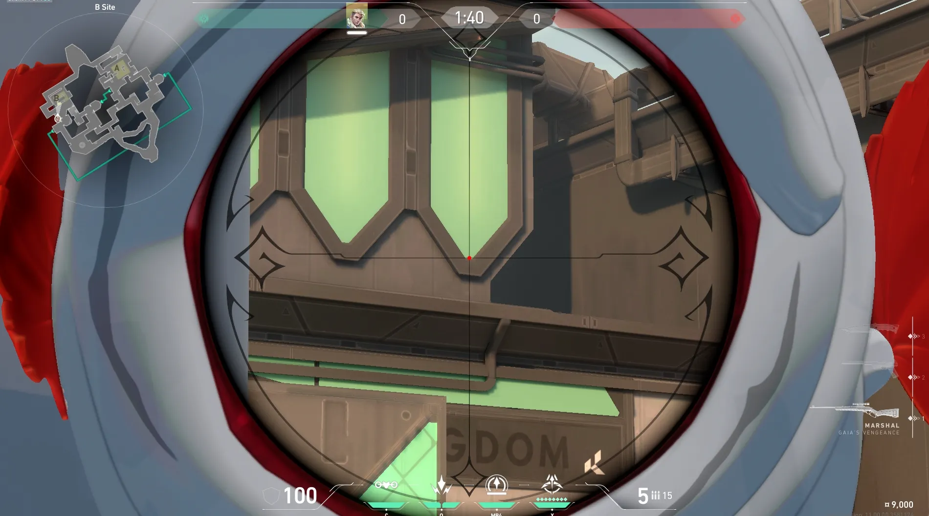 Sova Recon Bolt on Bind Defense Site A — step 3 of 5: Aim — line up the shot