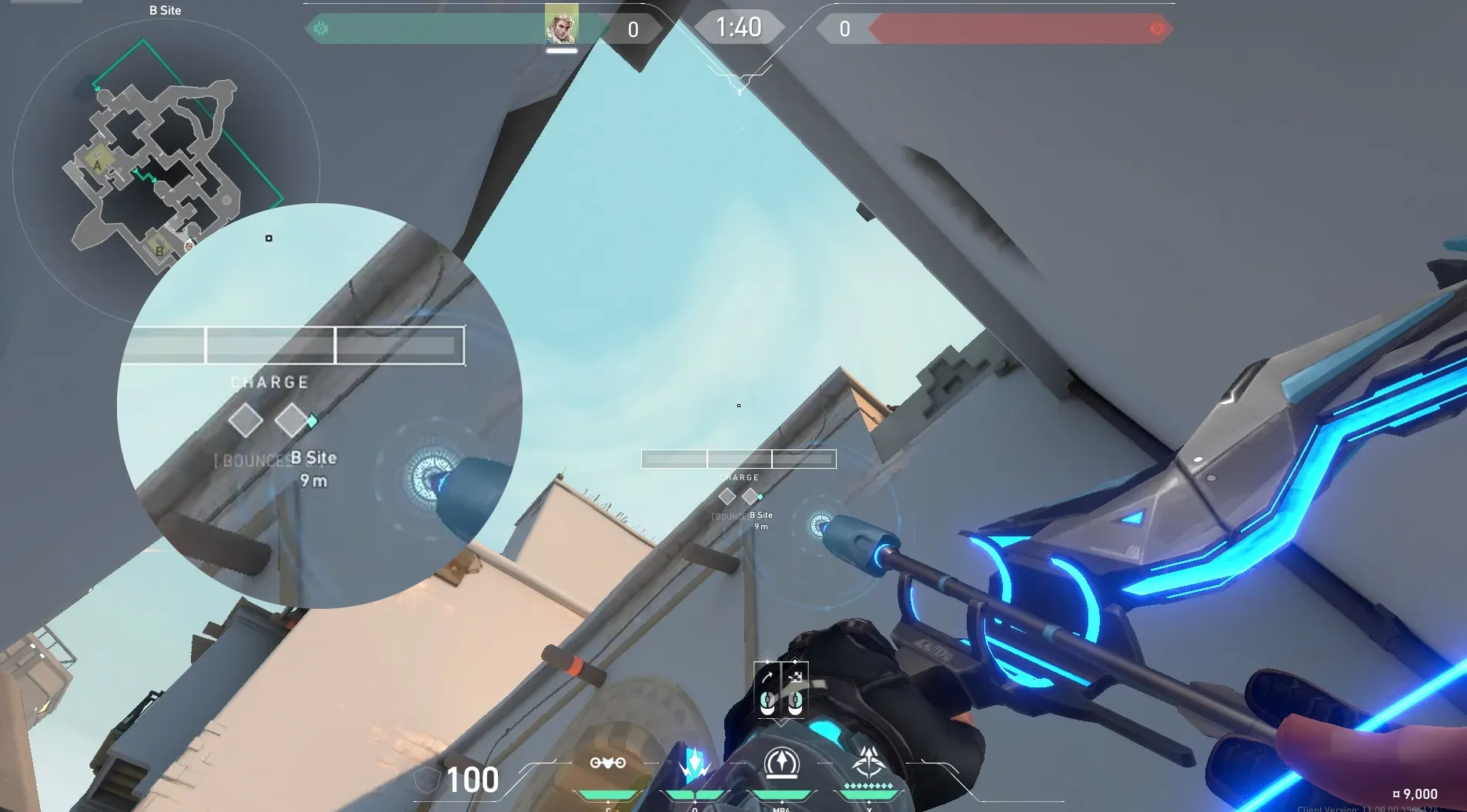 Sova Recon Bolt on Bind Defense Site B — step 4 of 6: Aim — line up the shot