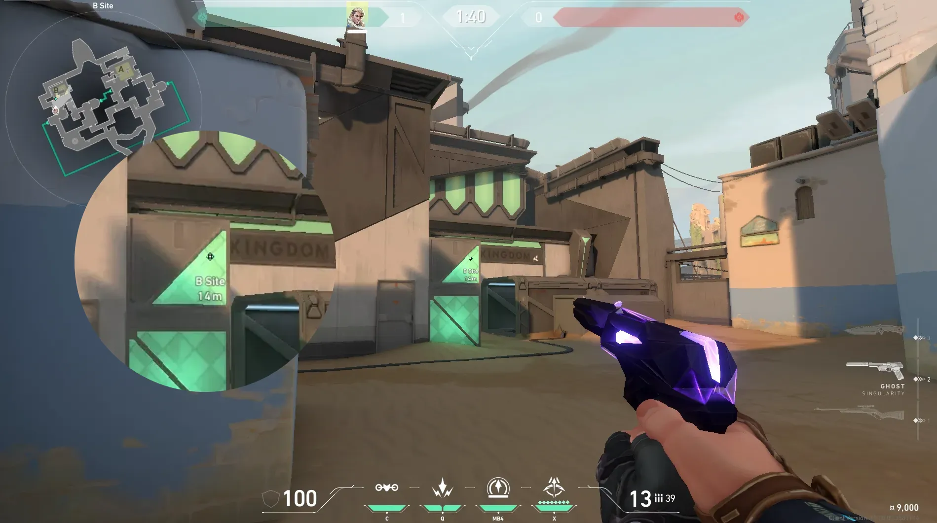 Sova Recon Bolt on Bind Defense Site B — step 2 of 5: Aim — line up the shot