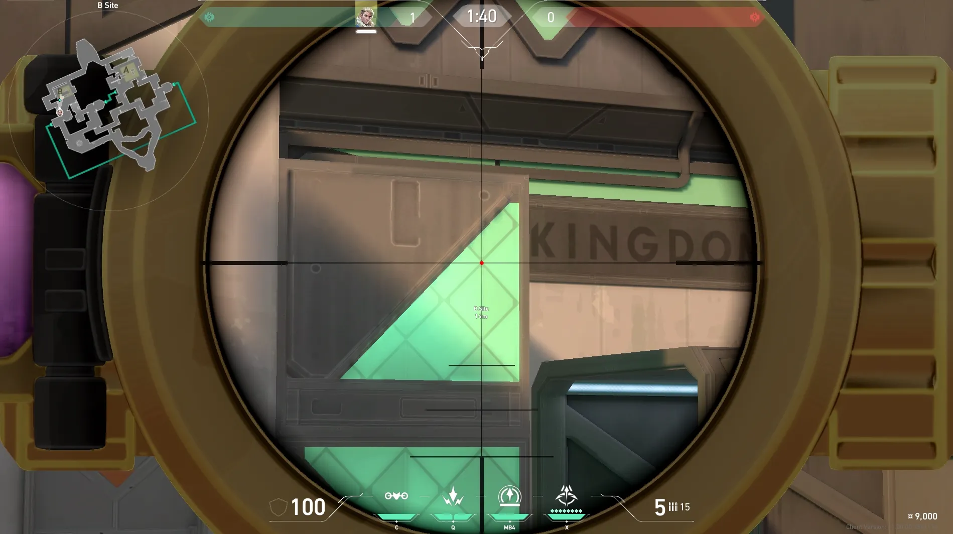 Sova Recon Bolt on Bind Defense Site B — step 3 of 5: Aim — line up the shot