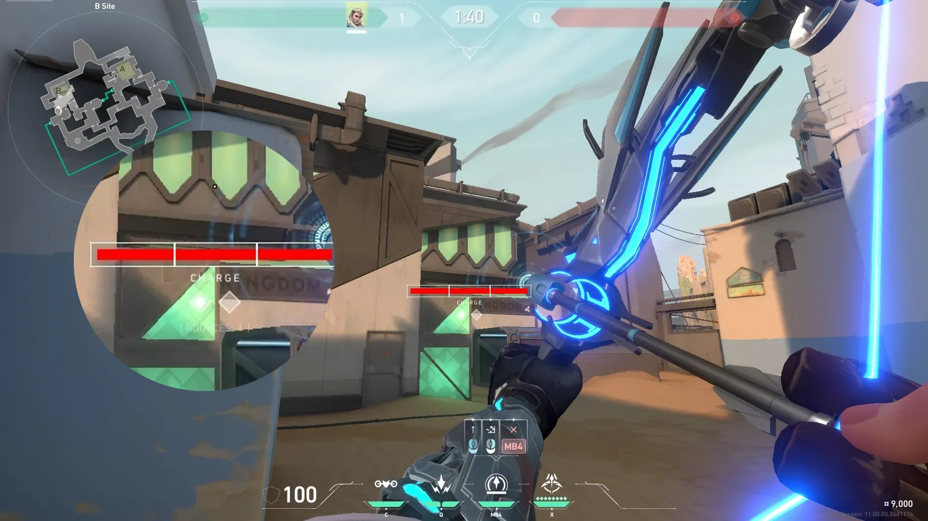 Sova Recon Bolt on Bind Defense Site B — step 4 of 5: Aim — line up the shot