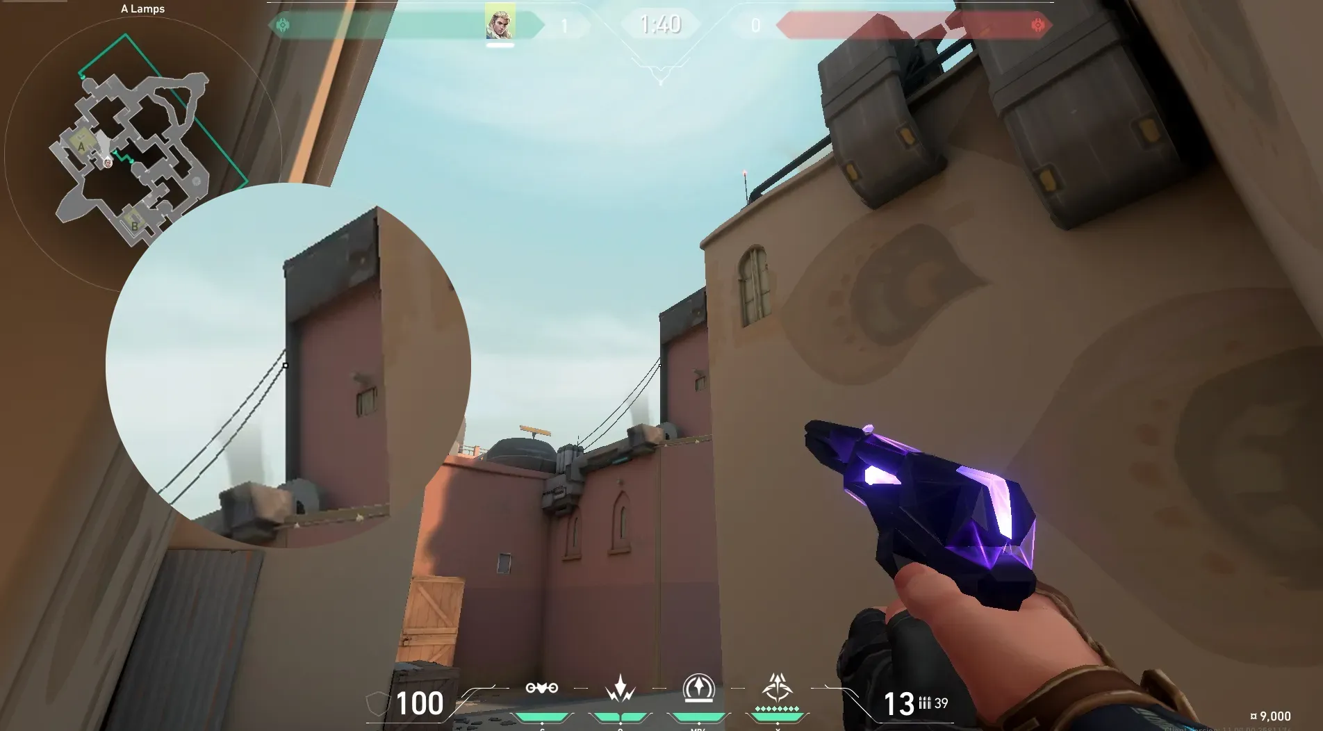 Sova Recon Bolt on Bind Defense Site A — step 2 of 5: Aim — line up the shot