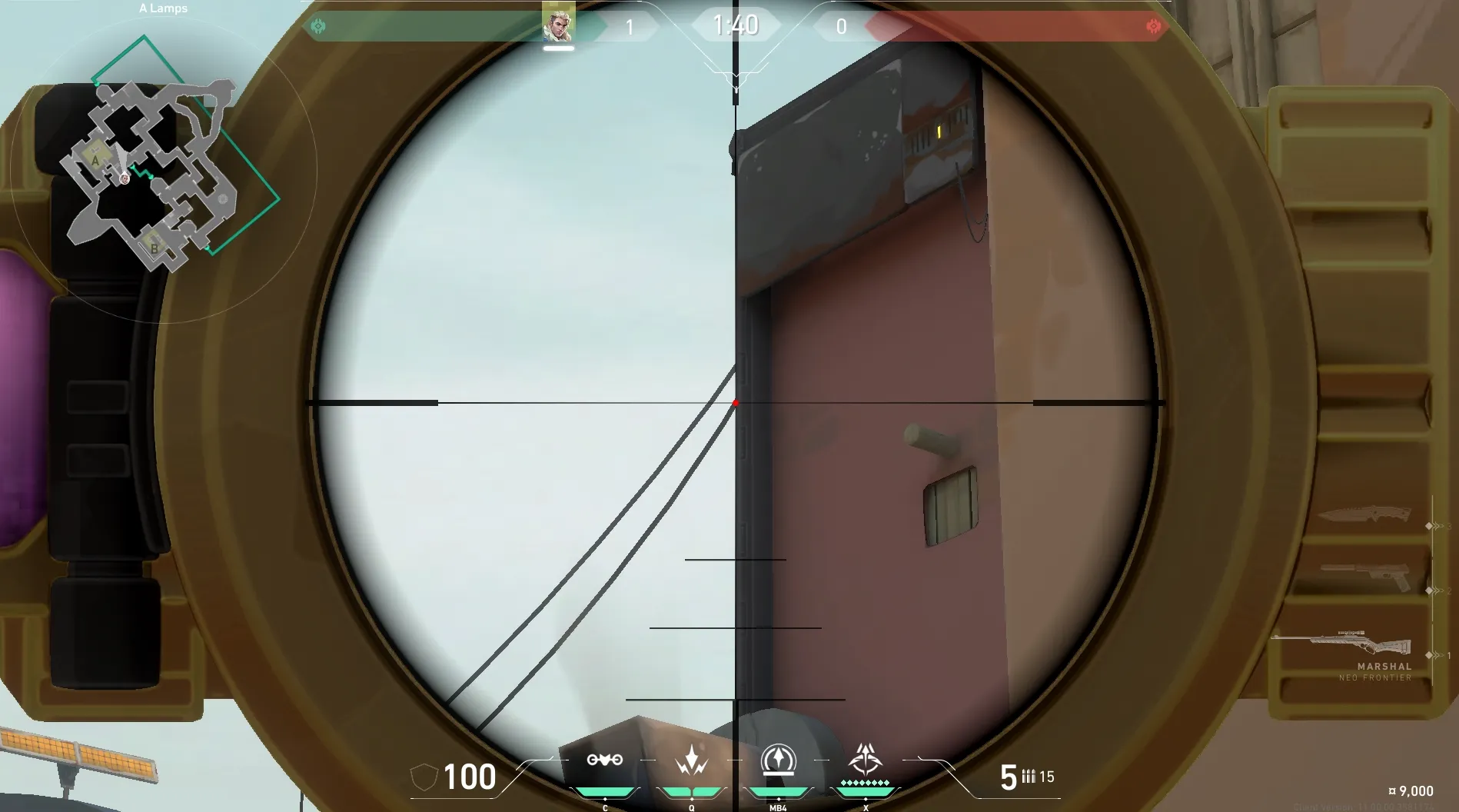 Sova Recon Bolt on Bind Defense Site A — step 3 of 5: Aim — line up the shot