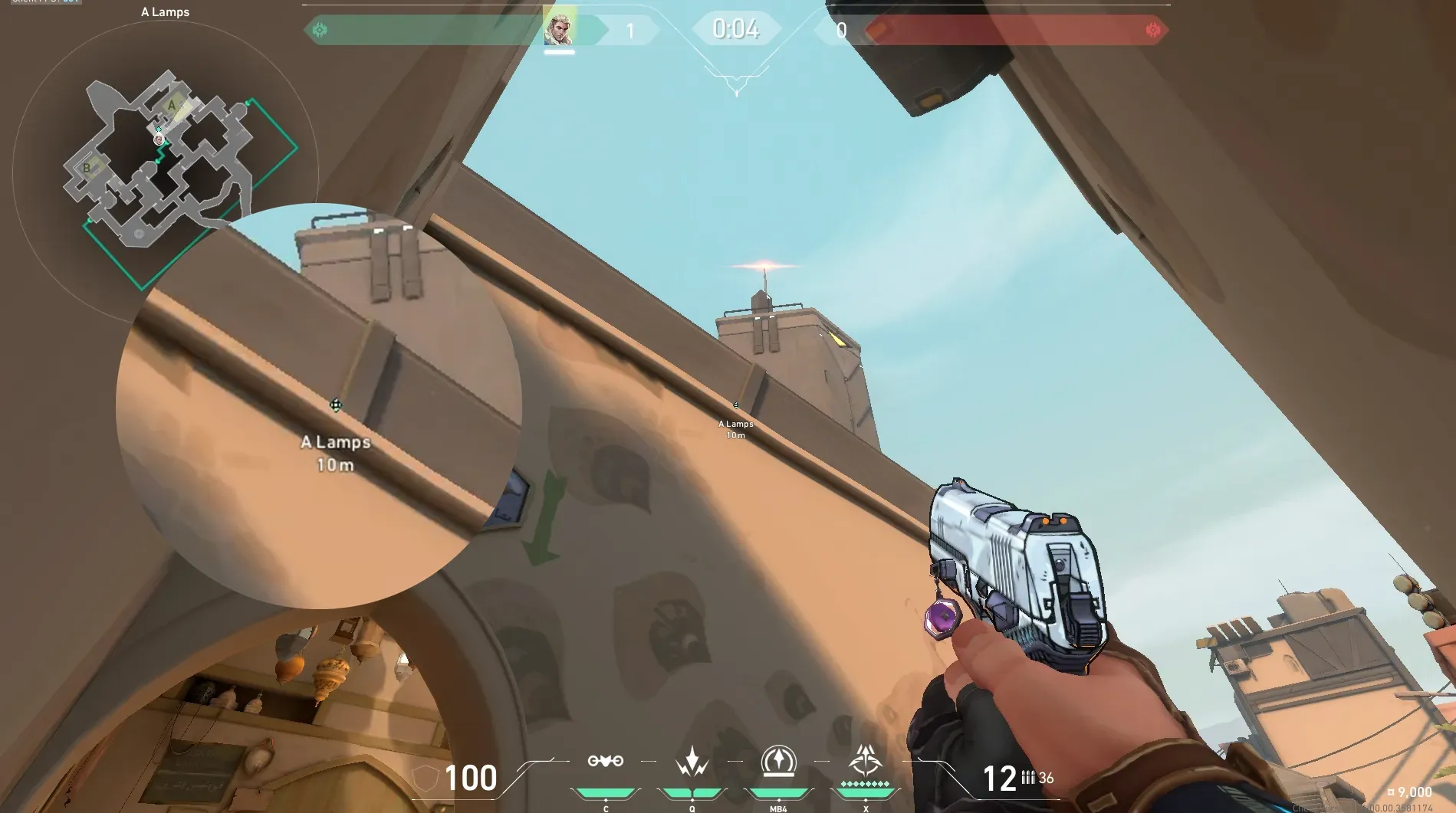 Sova Recon Bolt on Bind Defense Site B — step 2 of 6: Aim — line up the shot