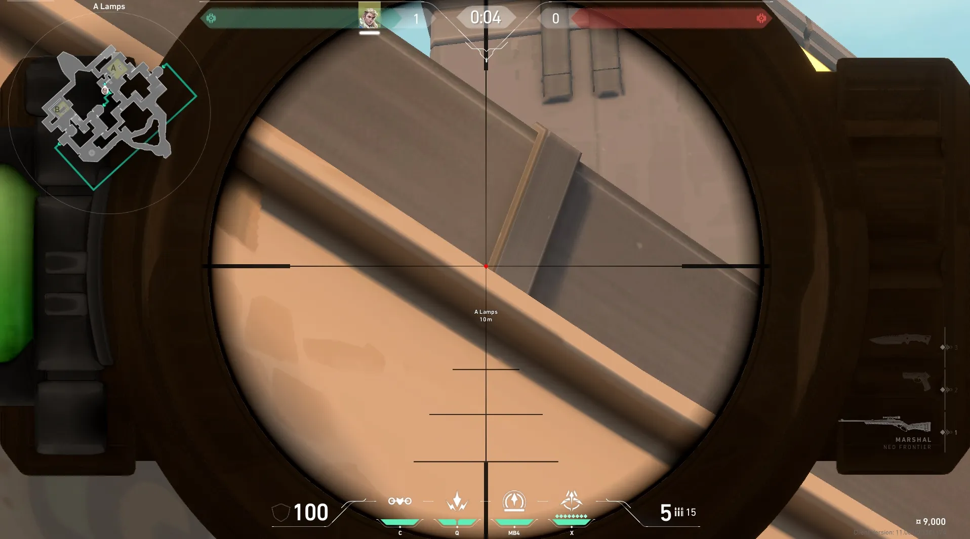 Sova Recon Bolt on Bind Defense Site B — step 3 of 6: Aim — line up the shot