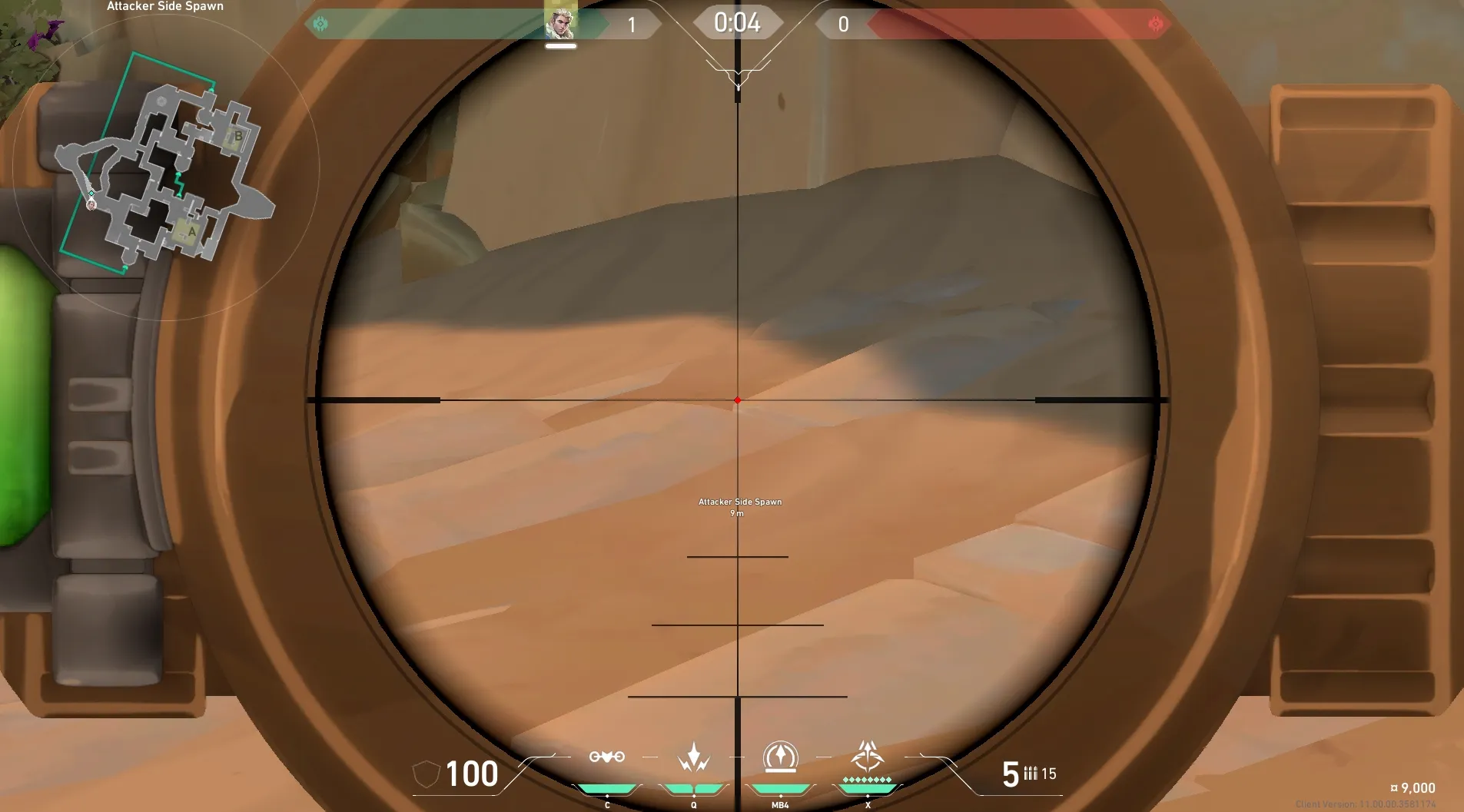 Sova Recon Bolt on Bind Attack Site B — step 3 of 5: Aim — line up the shot