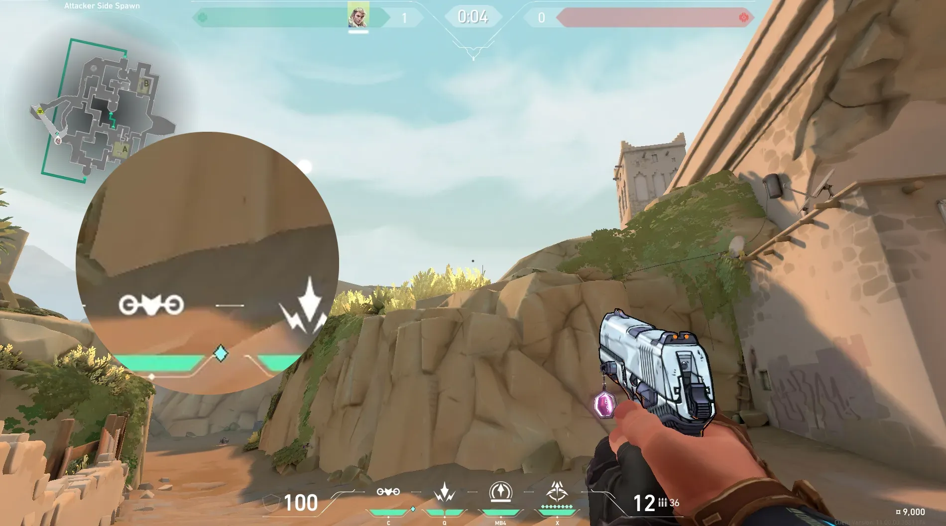 Sova Recon Bolt on Bind Attack Site B — step 4 of 5: Aim — line up the shot