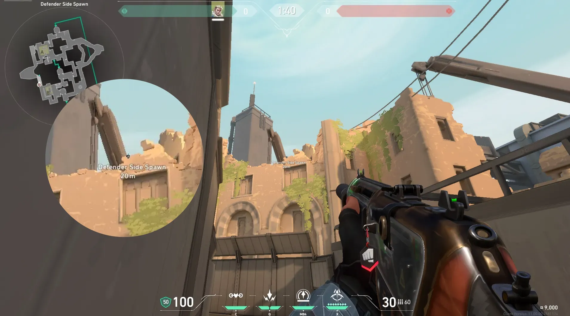 Sova Recon Bolt on Bind Defense Site B — step 2 of 5: Aim — line up the shot