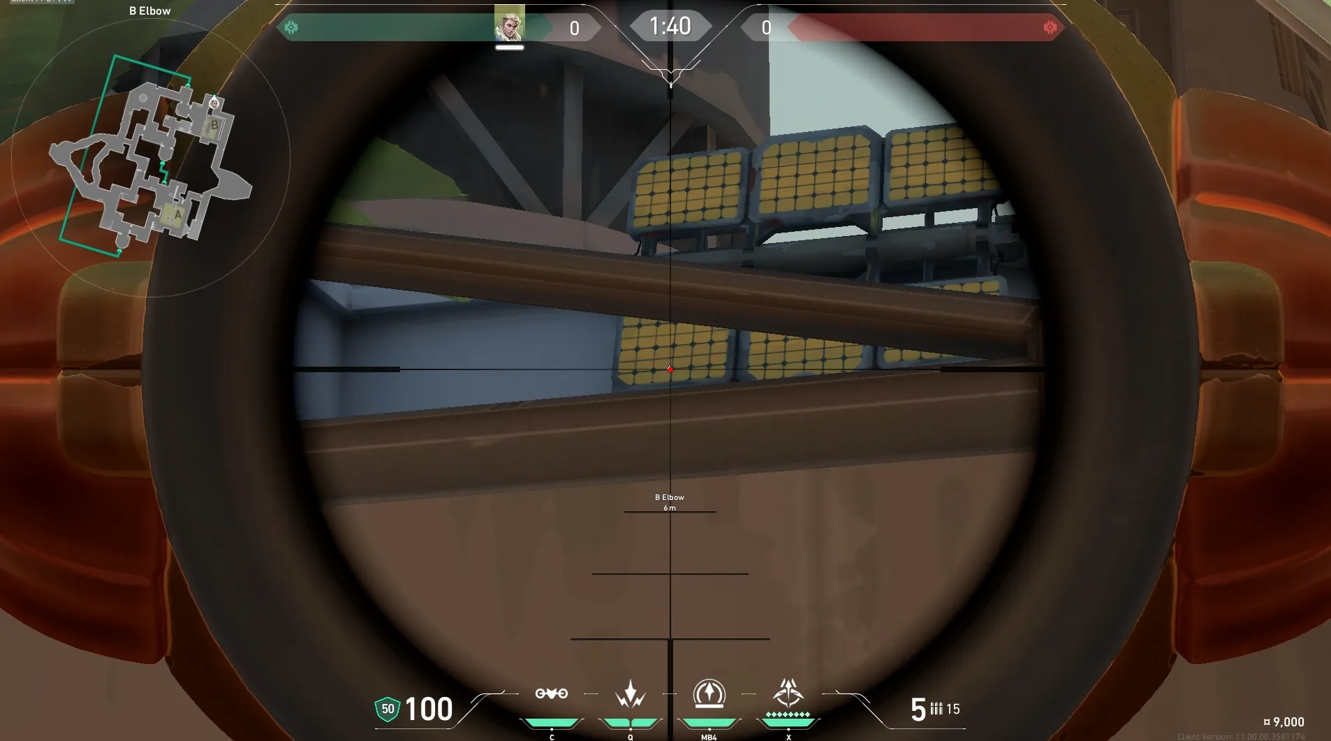Sova Recon Bolt on Bind Defense Site B — step 3 of 4: Aim — line up the shot