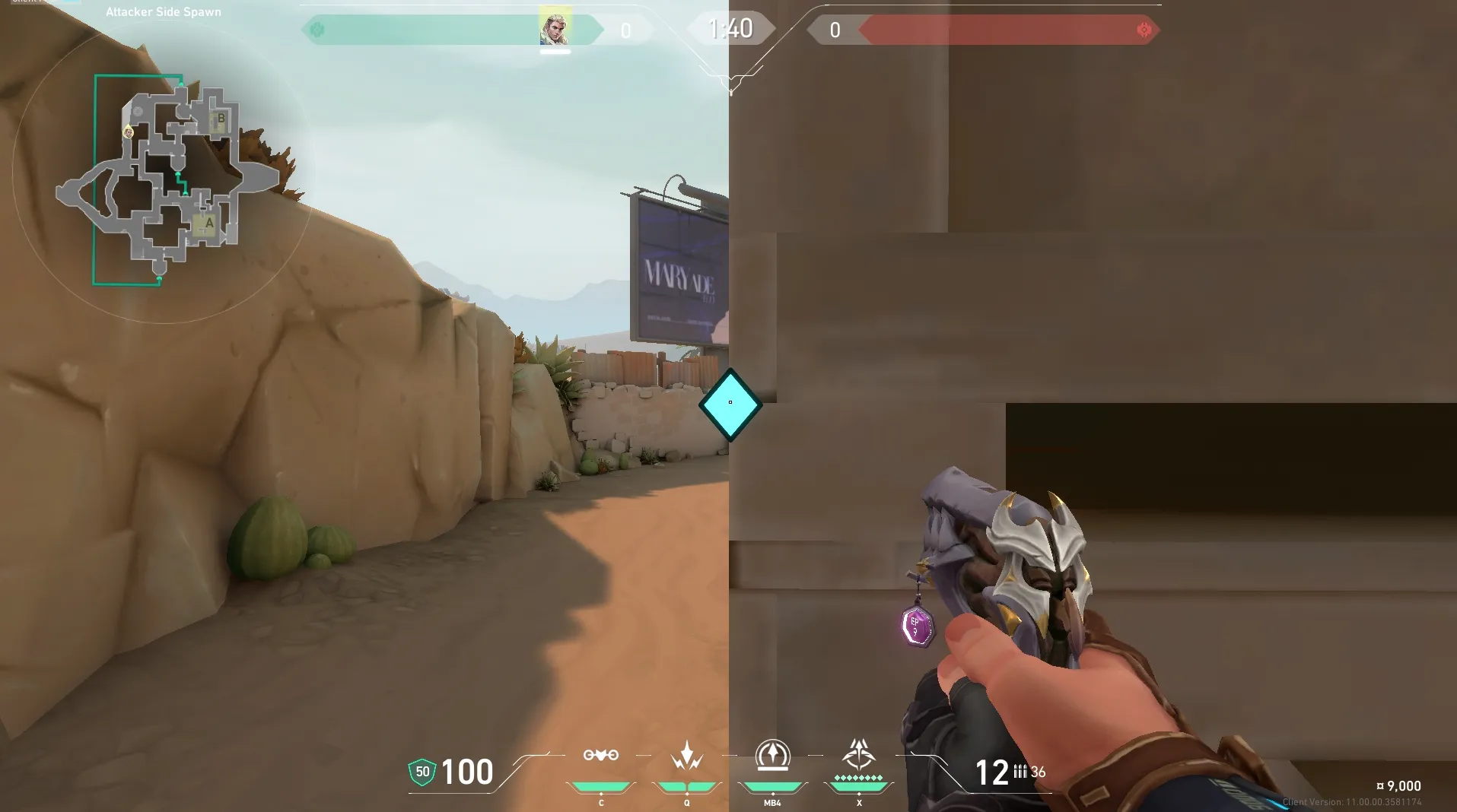 Sova Recon Bolt on Bind Attack Site A — step 2 of 7: Aim — line up the shot