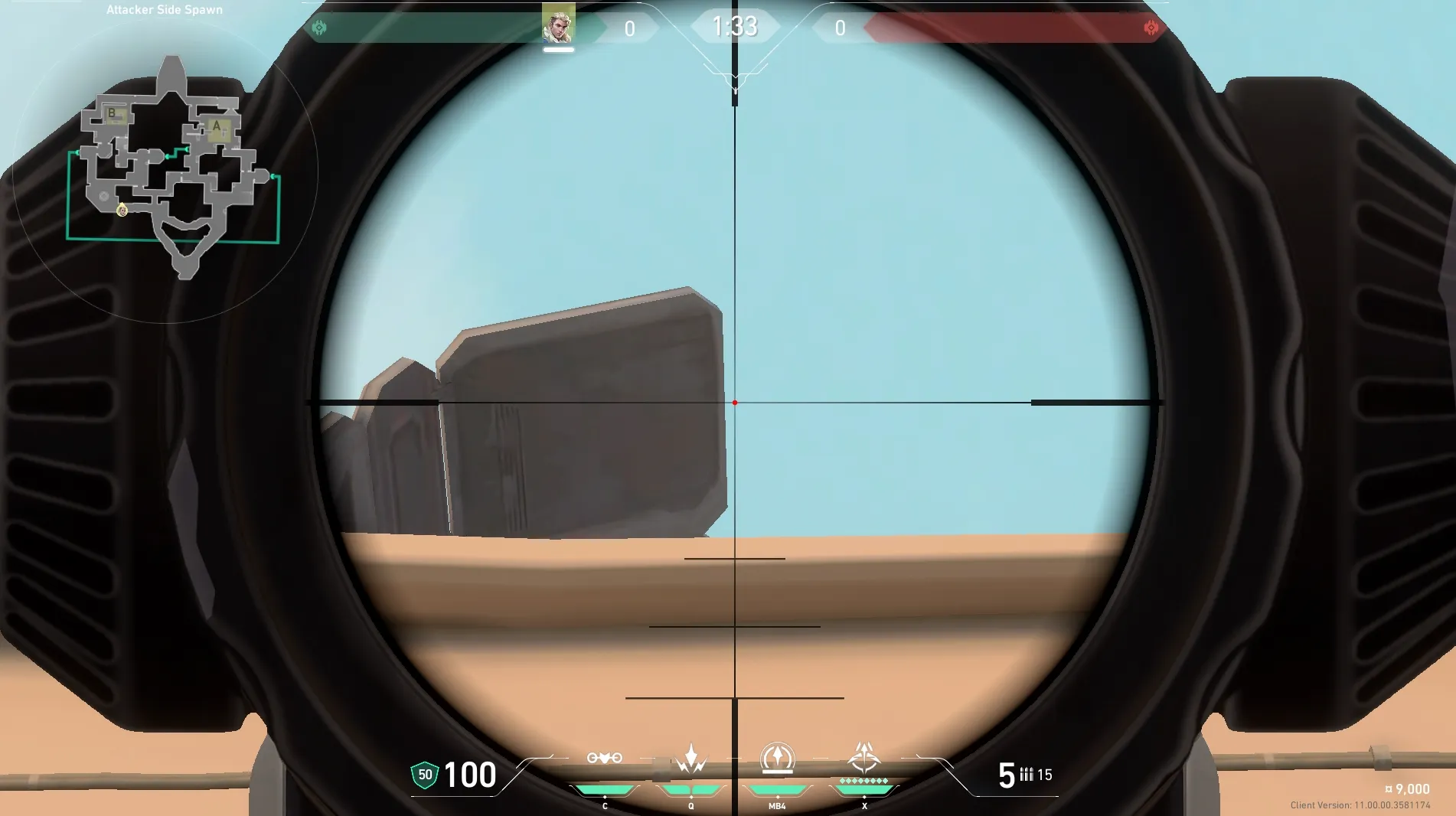 Sova Recon Bolt on Bind Attack Site B — step 3 of 4: Aim — line up the shot