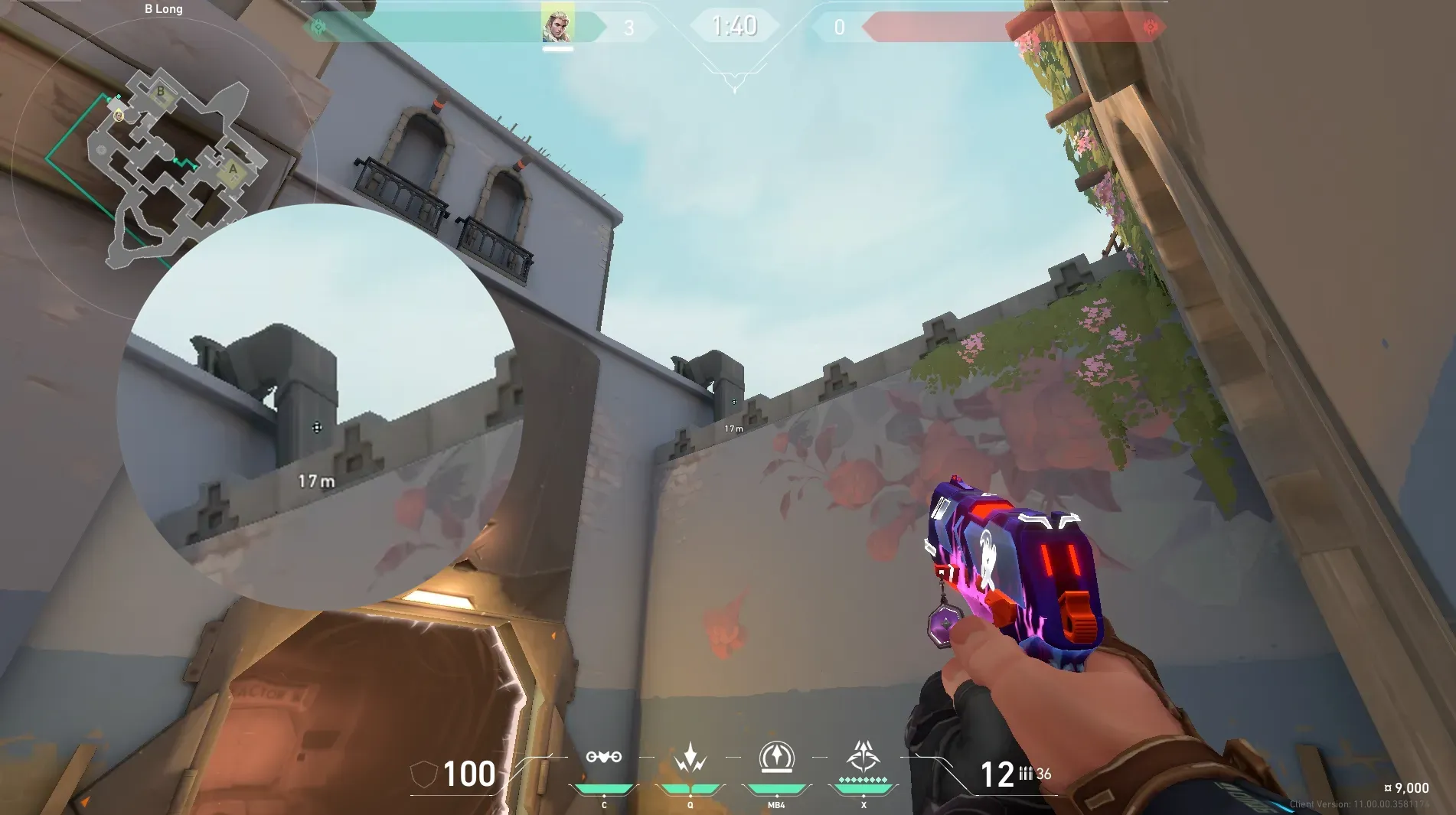 Sova Recon Bolt on Bind Attack Site B — step 2 of 4: Aim — line up the shot