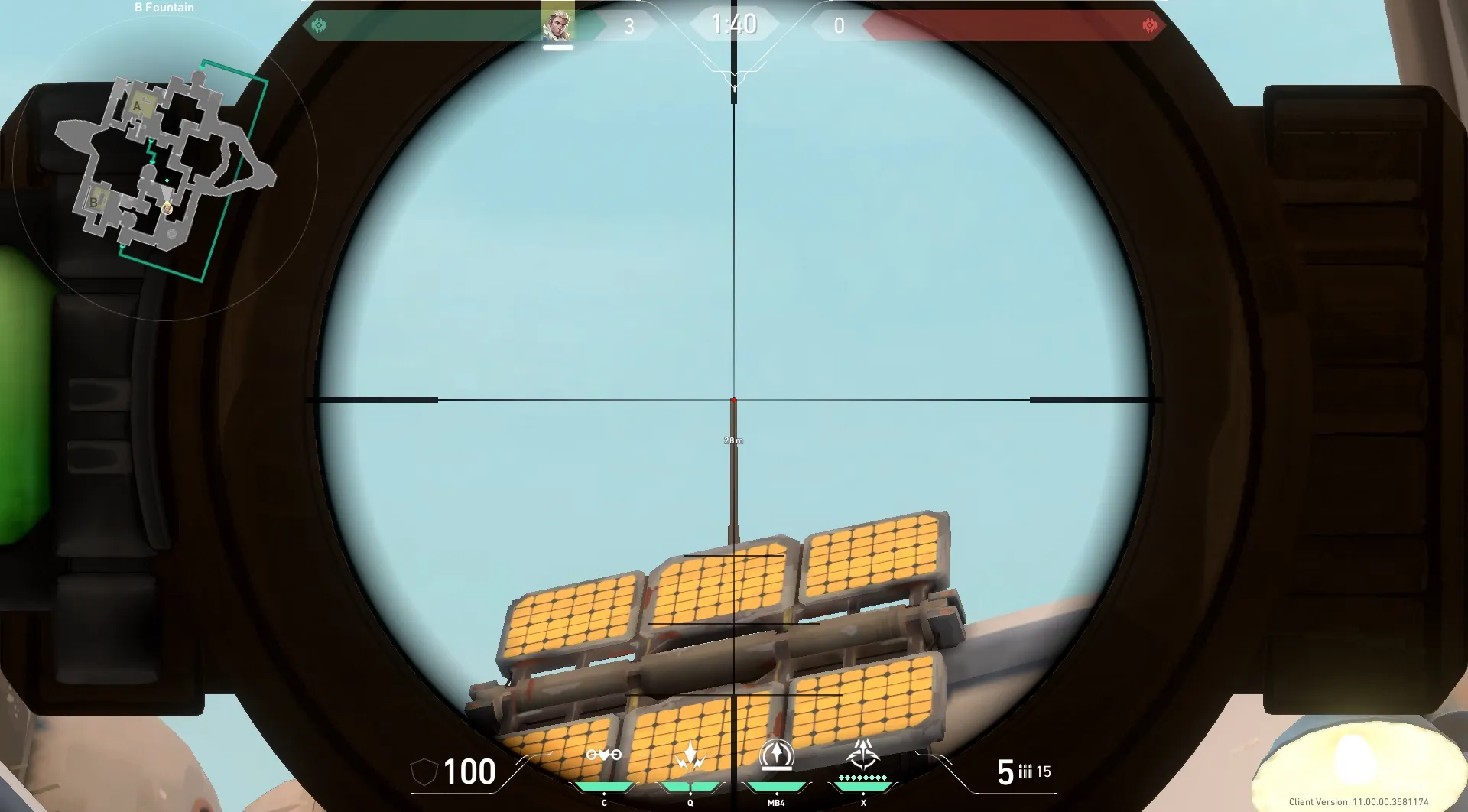 Sova Recon Bolt on Bind Attack Site B — step 4 of 6: Aim — line up the shot