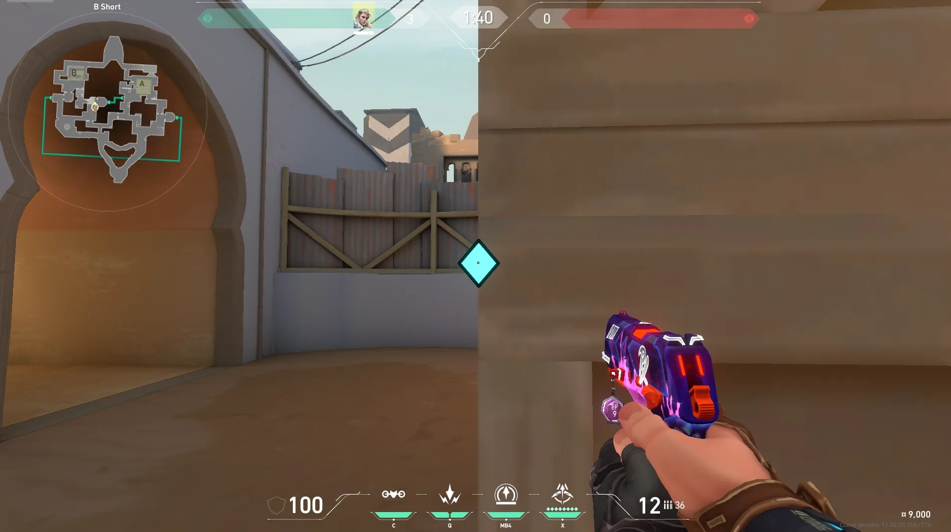 Sova Recon Bolt on Bind Attack Site B — step 2 of 5: Aim — line up the shot