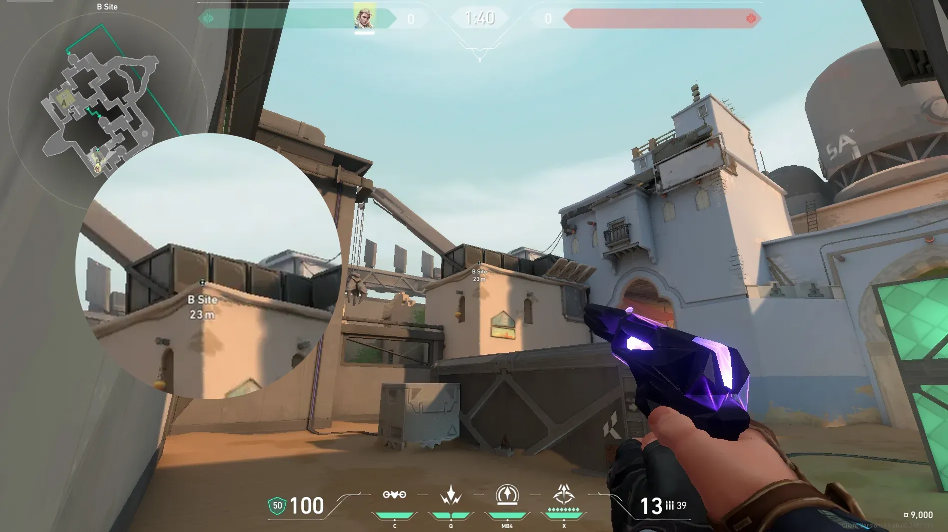 Sova Recon Bolt on Bind Defense Site A — step 2 of 5: Aim — line up the shot