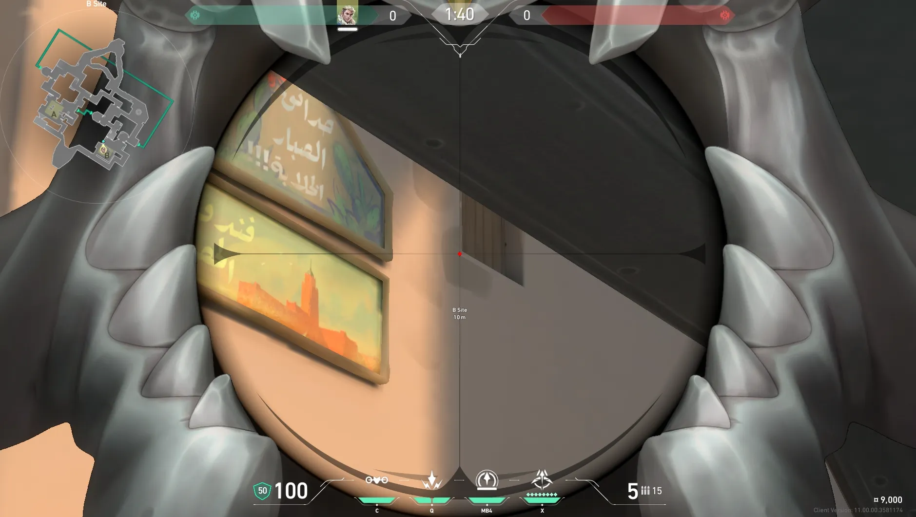 Sova Recon Bolt on Bind Defense Site B — step 3 of 4: Aim — line up the shot