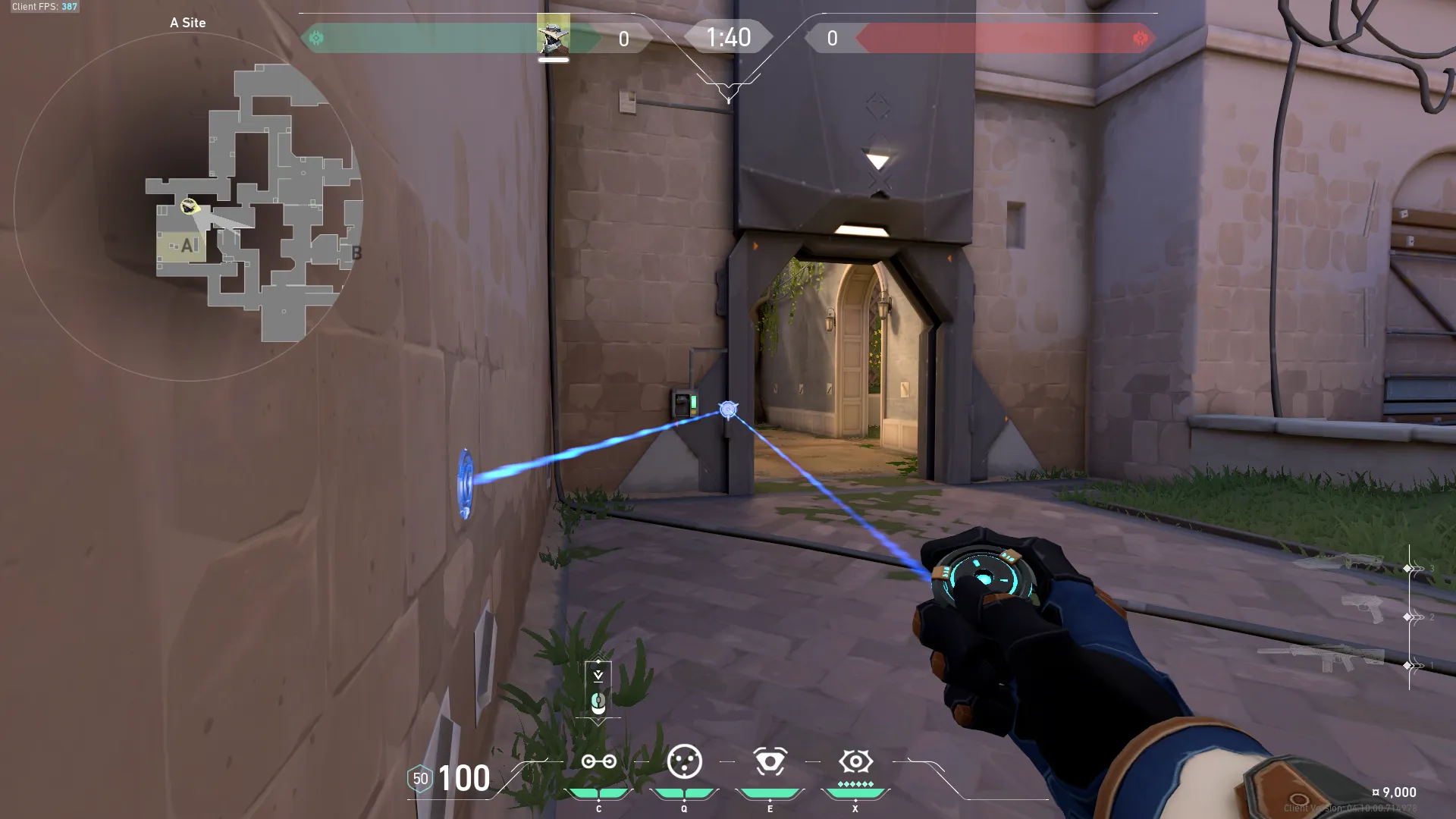 Cypher Trapwire on Ascent Defense Site A — step 2 of 5: Aim — line up the shot