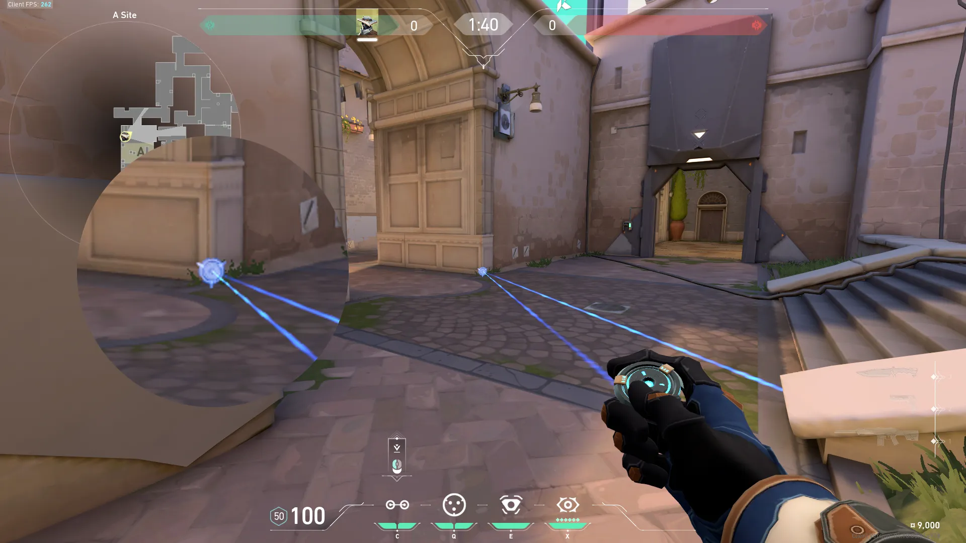 Cypher Trapwire on Ascent Defense Site A — step 3 of 5: Aim — line up the shot