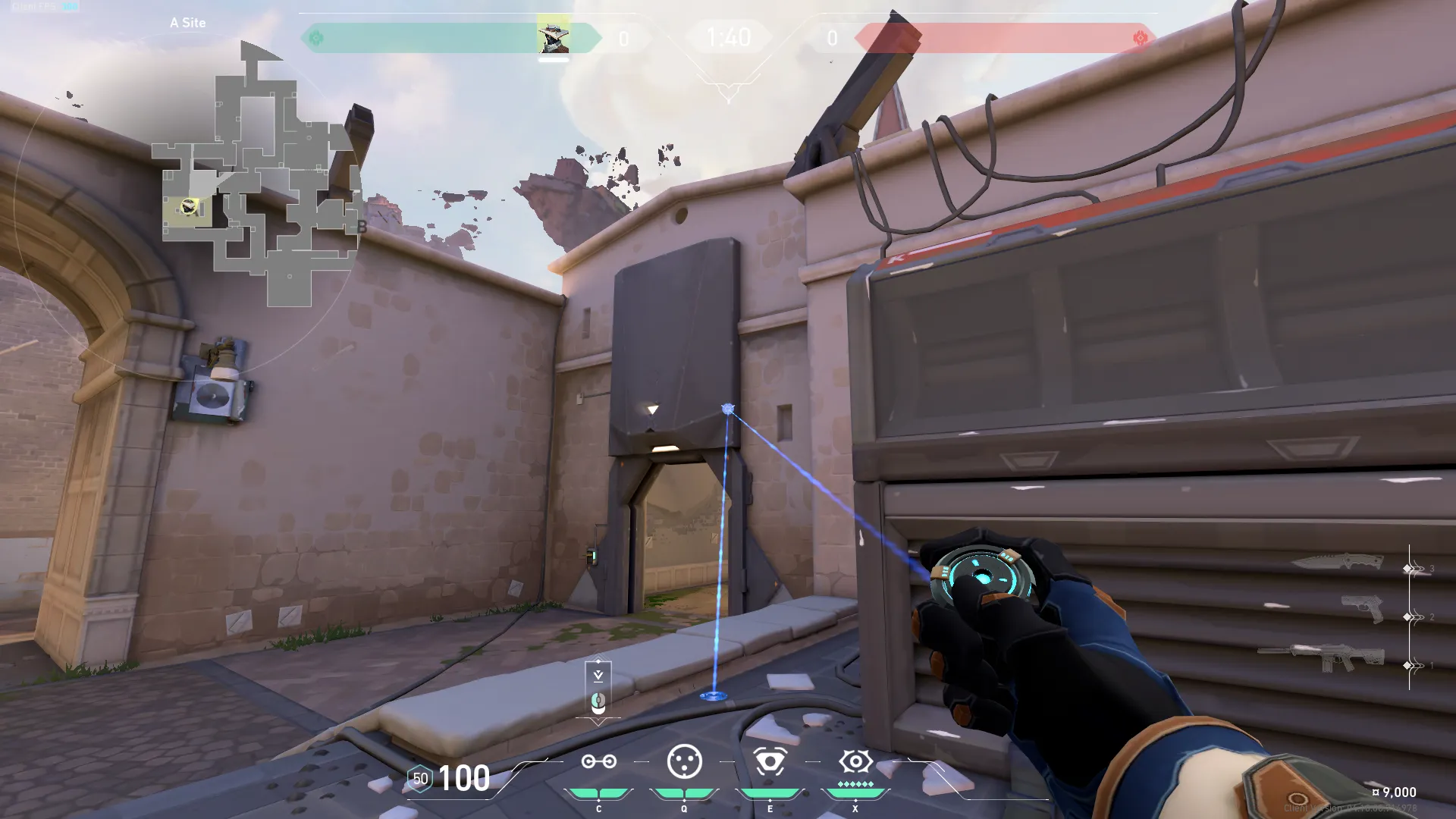 Cypher Trapwire on Ascent Defense Site A — step 4 of 5: Aim — line up the shot