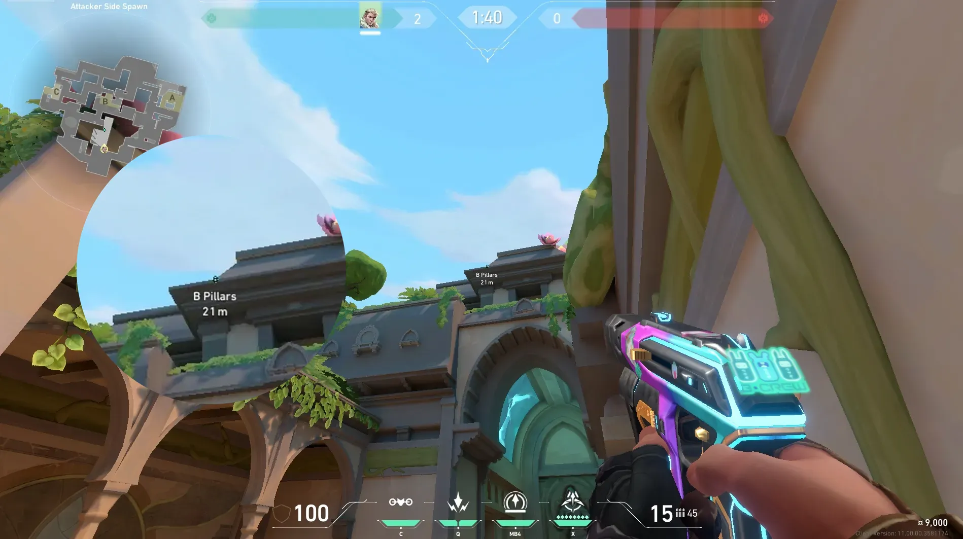 Sova Recon Bolt on Lotus Attack Site B — step 2 of 5: Aim — line up the shot