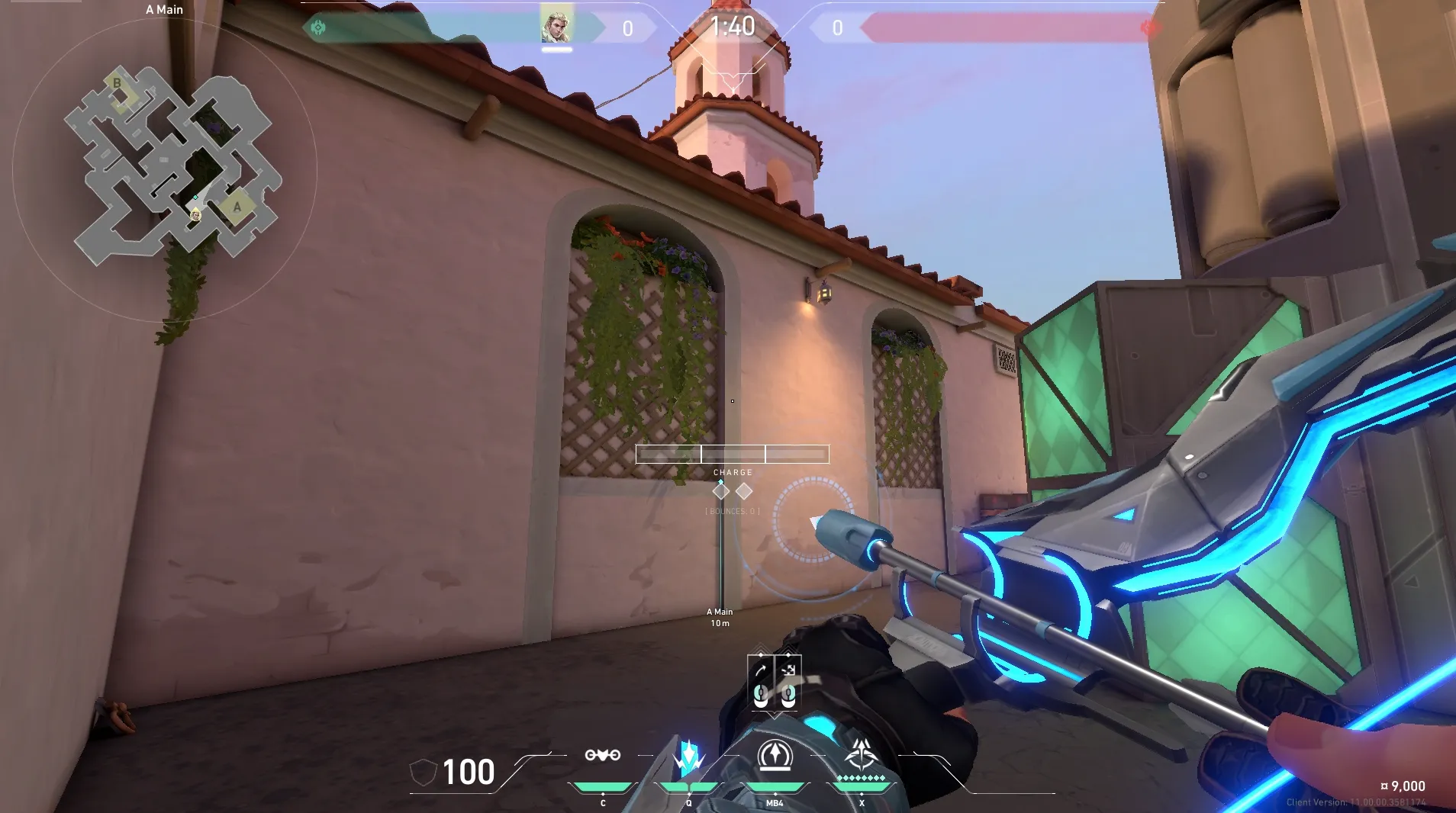 Sova Recon Bolt on Sunset Attack Site A — step 4 of 5: Aim — line up the shot
