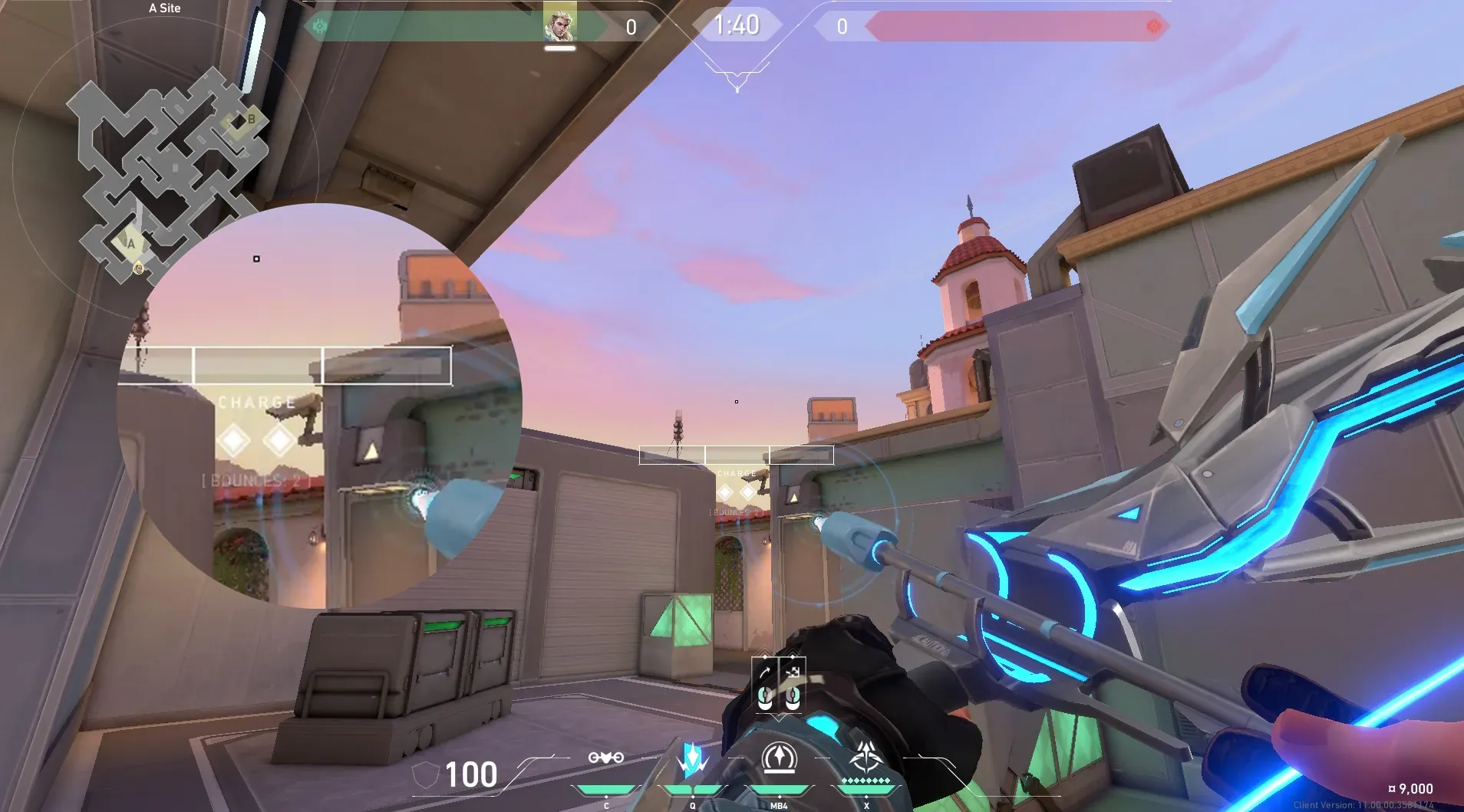 Sova Recon Bolt on Sunset Defense Site B — step 4 of 5: Aim — line up the shot