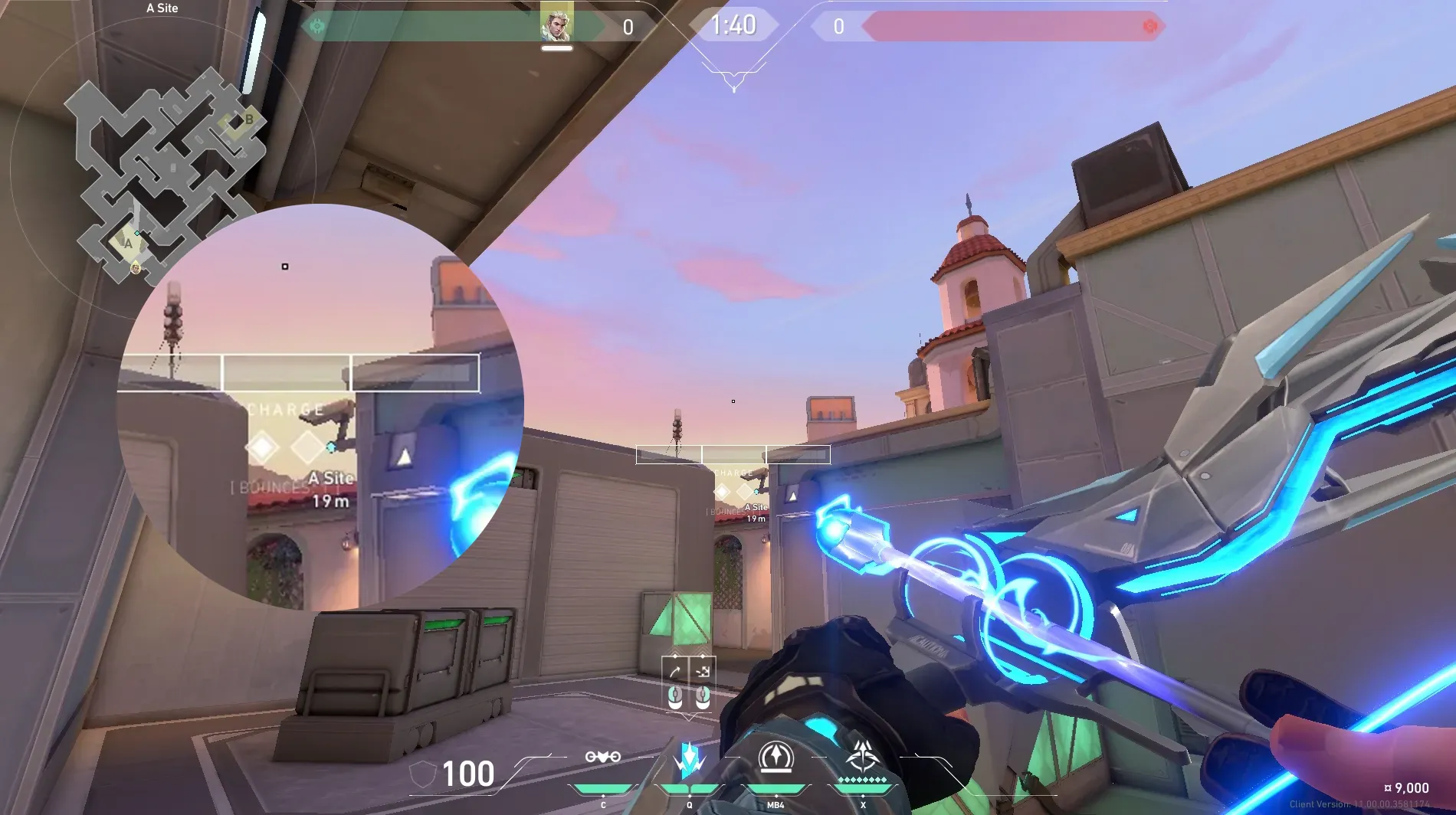 Sova Shock Bolt on Sunset Defense Site B — step 4 of 6: Aim — line up the shot