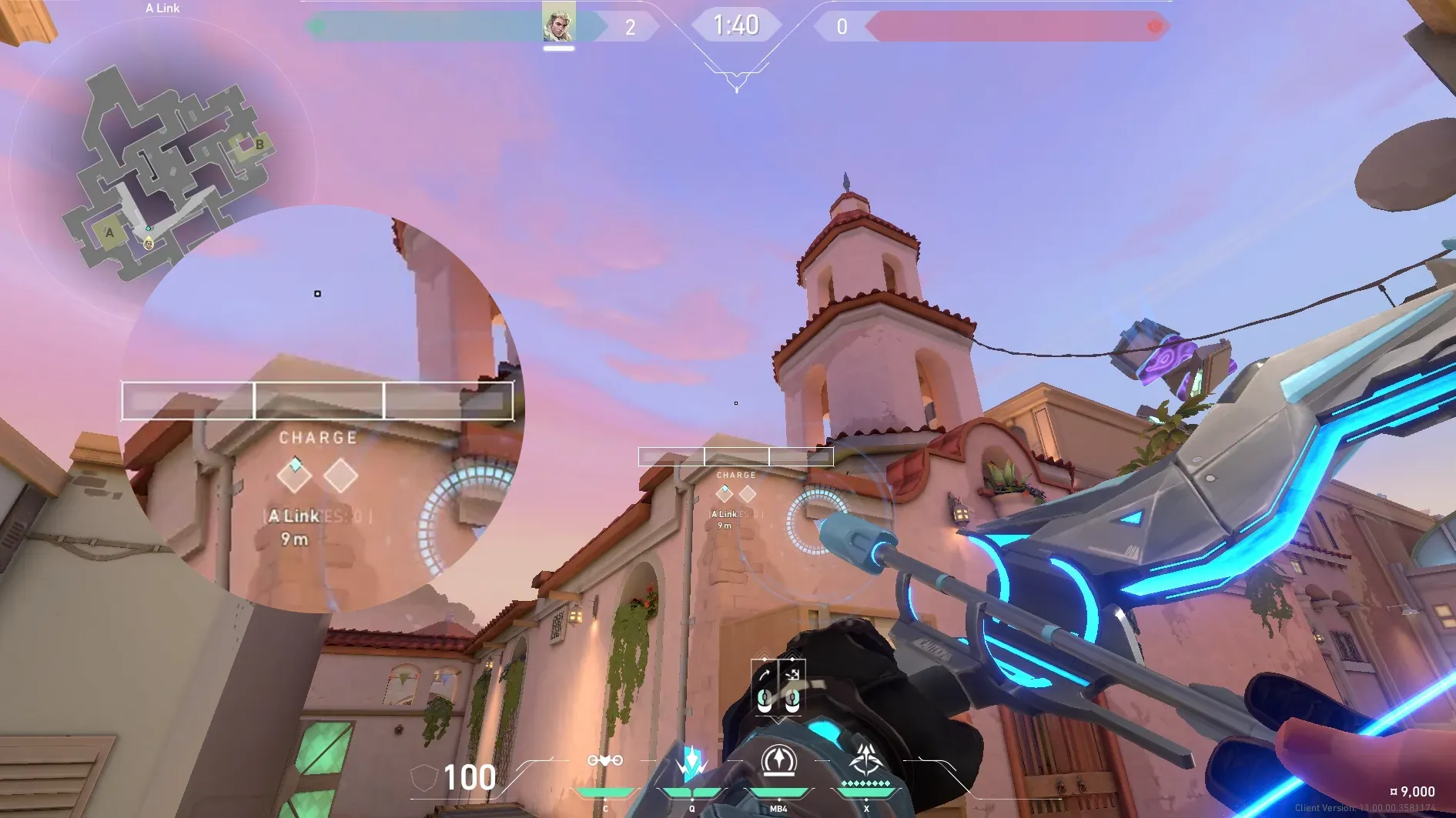 Sova Recon Bolt on Sunset Defense Mid — step 4 of 5: Aim — line up the shot