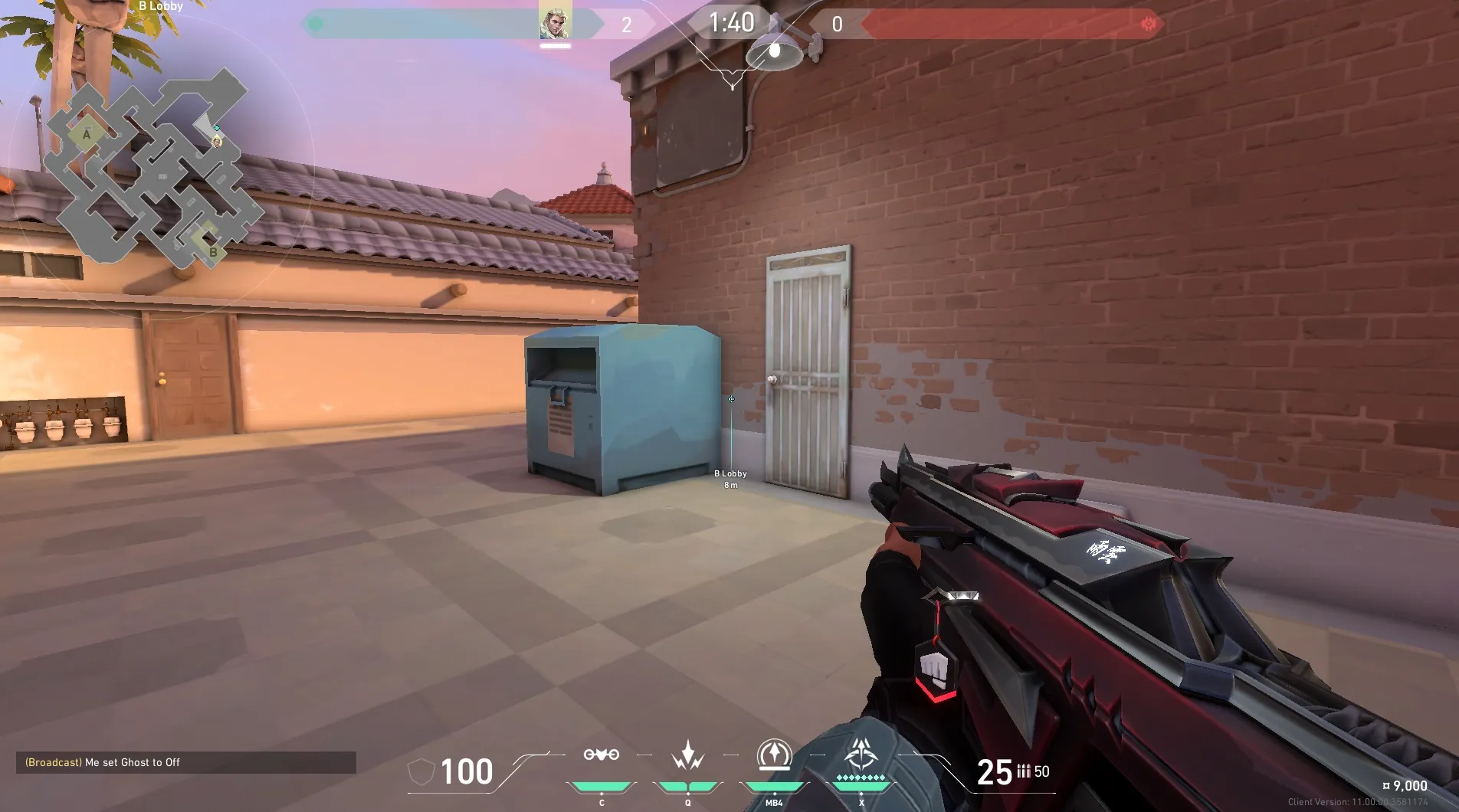 B Lobby to Mid Top (attack) — Sova lineup on Sunset