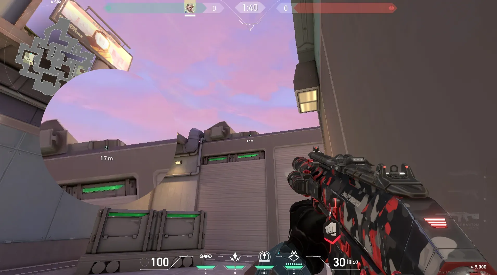 Sova Recon Bolt on Sunset Defense Site A — step 2 of 6: Aim — line up the shot