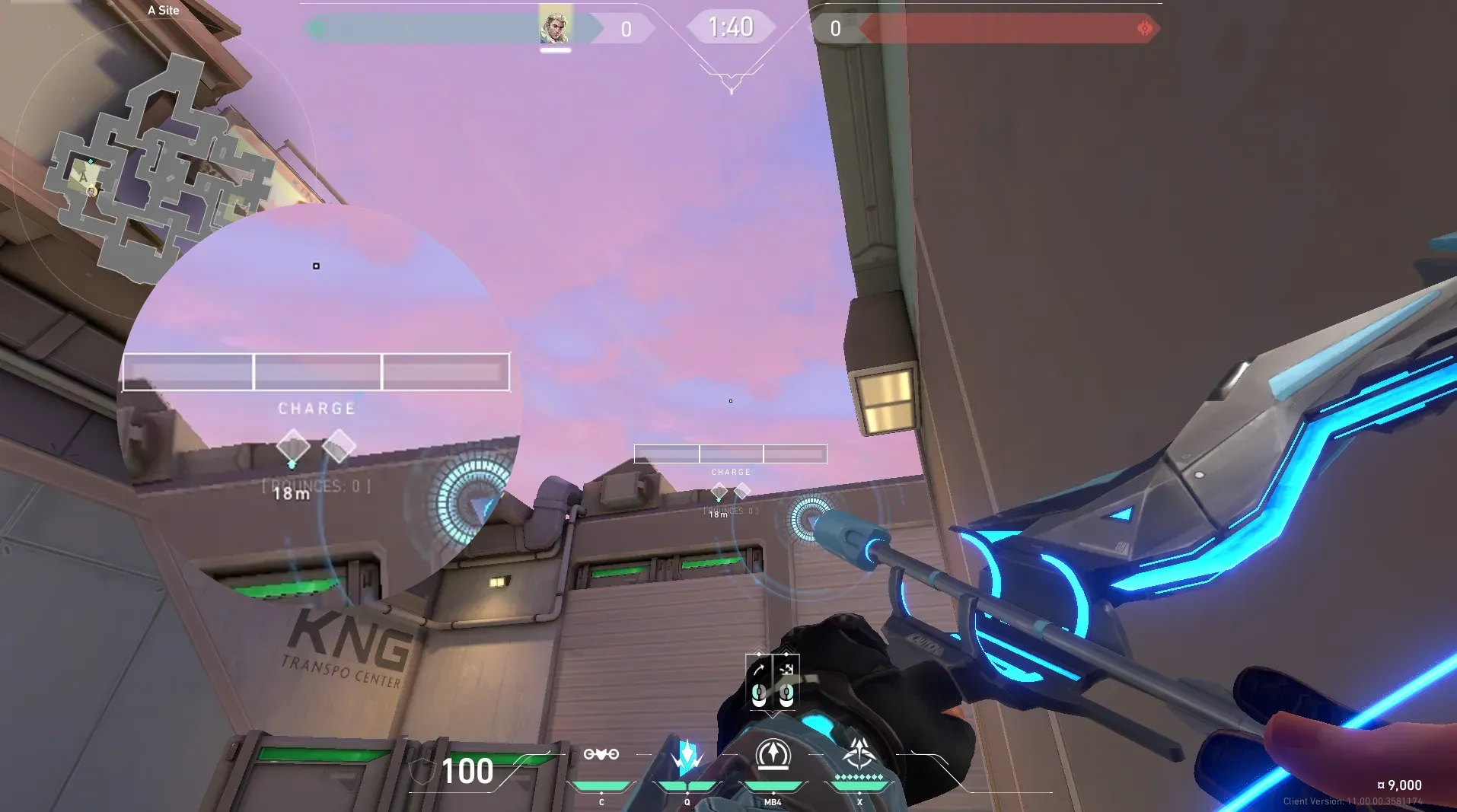 Sova Recon Bolt on Sunset Defense Site A — step 4 of 6: Aim — line up the shot