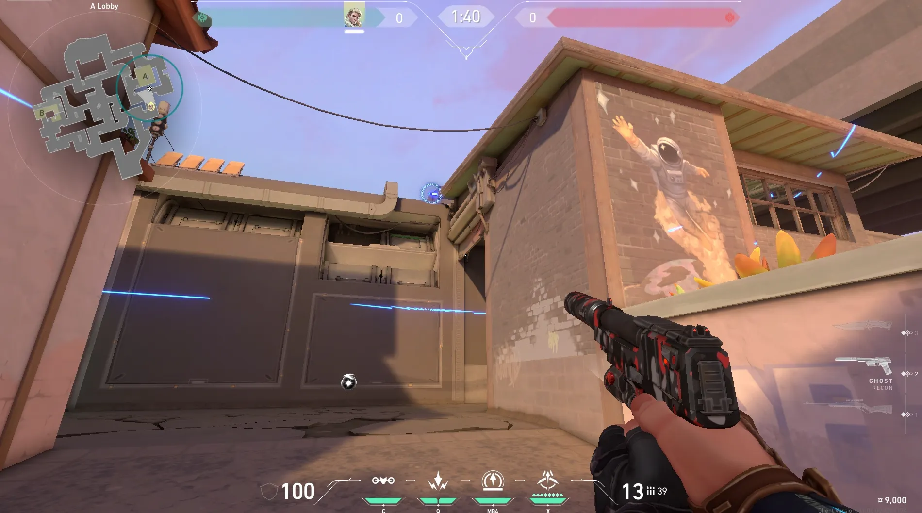 Sova Recon Bolt on Sunset Defense Site A — step 5 of 6: Aim — line up the shot