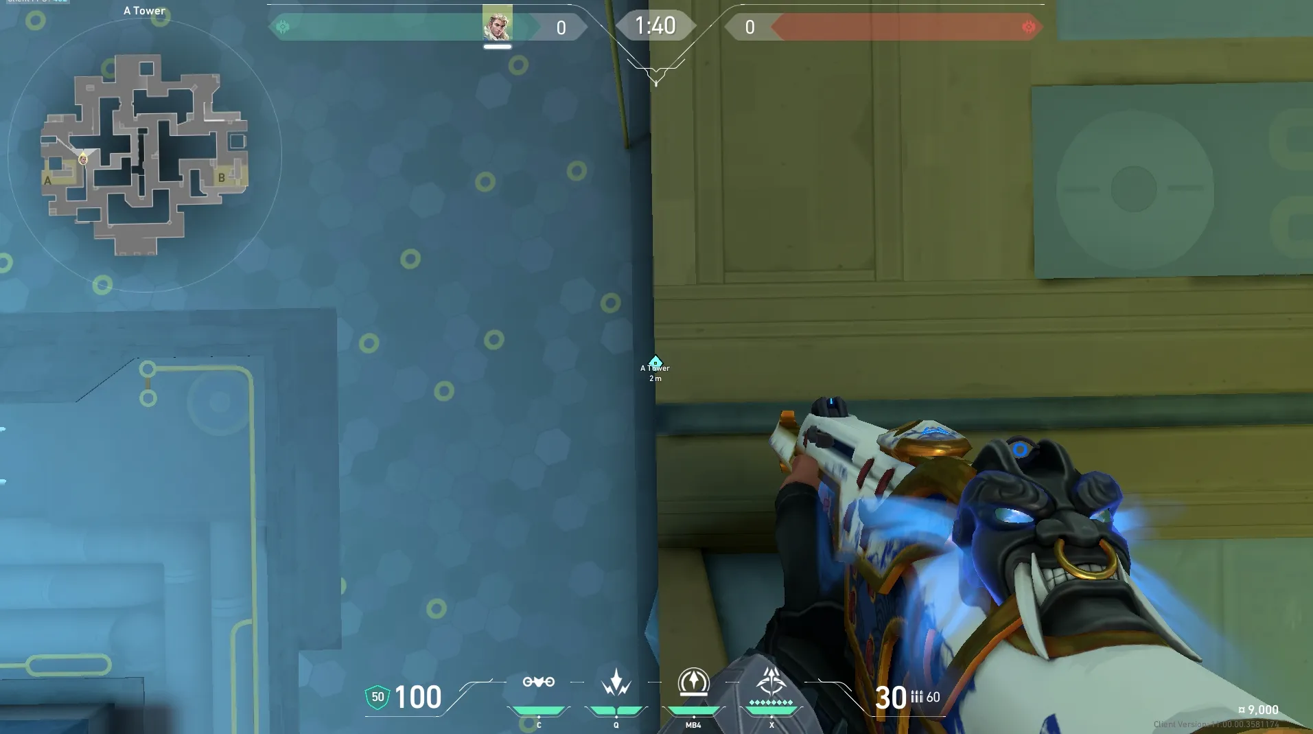 Sova Recon Bolt on Abyss Defense Site A — step 2 of 6: Aim — line up the shot