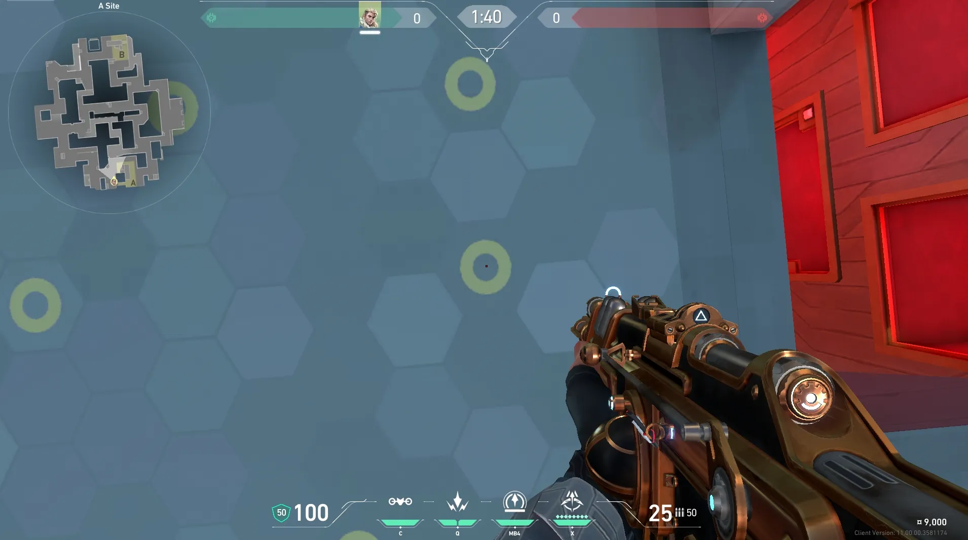 Sova Recon Bolt on Abyss Defense Site A — step 2 of 5: Aim — line up the shot