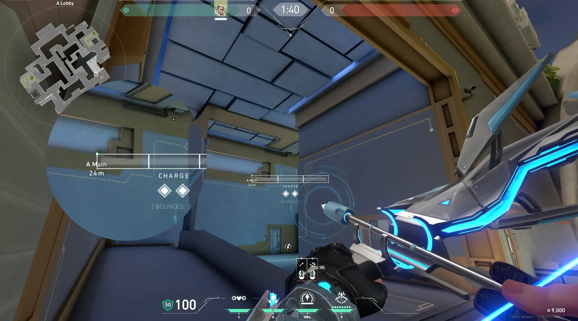 Sova Recon Bolt on Abyss Attack Site A — step 4 of 5: Aim — line up the shot