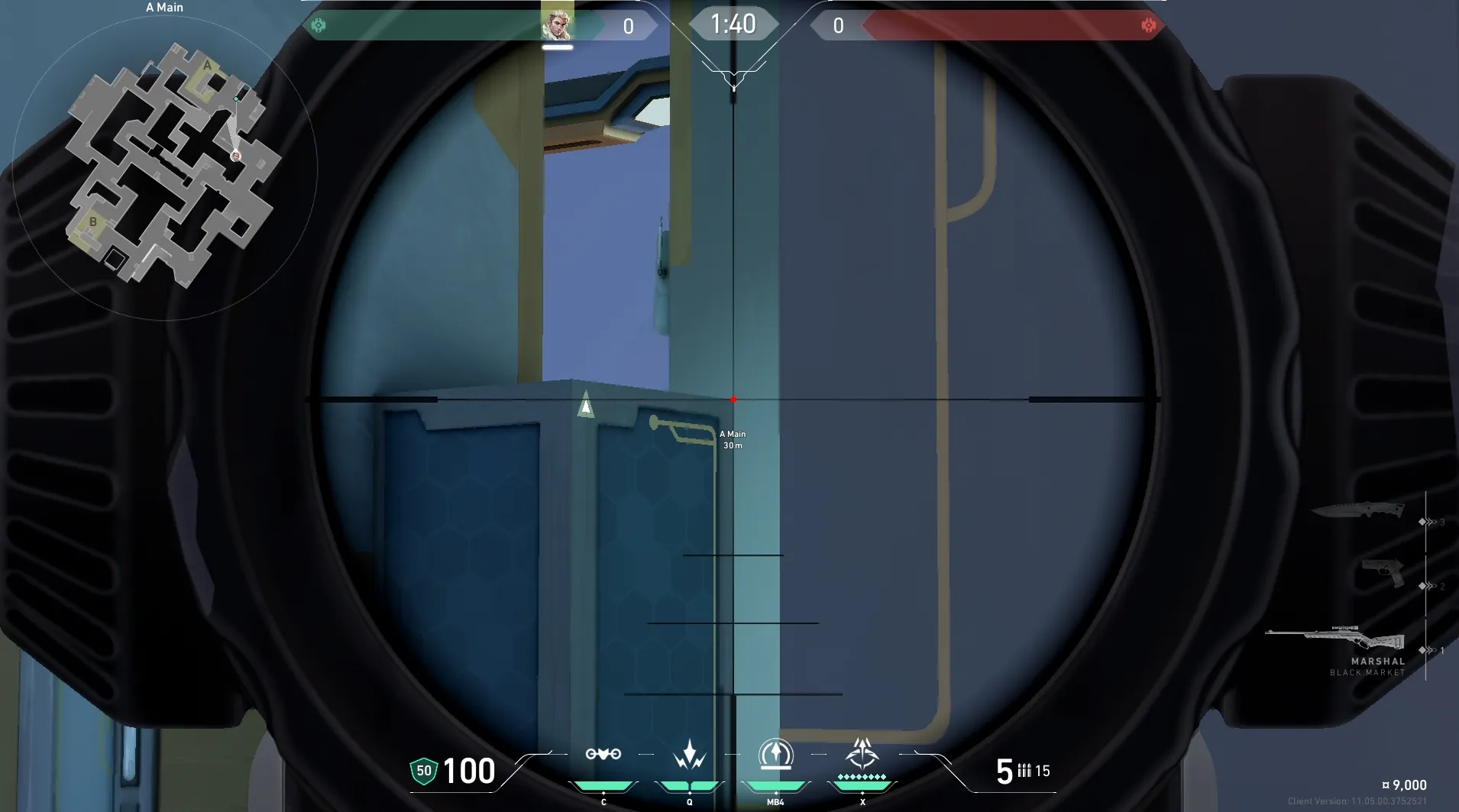 Sova Recon Bolt on Abyss Attack Site A — step 4 of 6: Aim — line up the shot