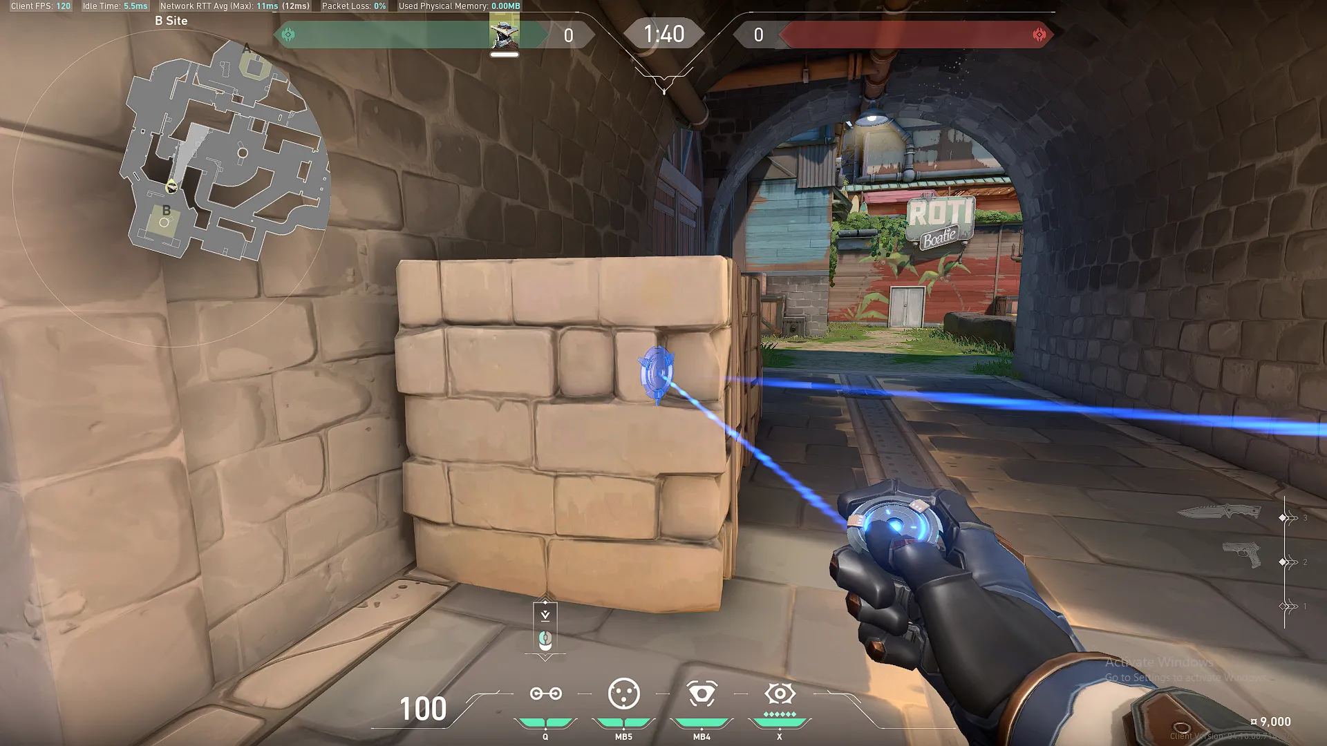 Cypher Trapwire on Breeze Attack Site B — step 2 of 3: Aim — line up the shot