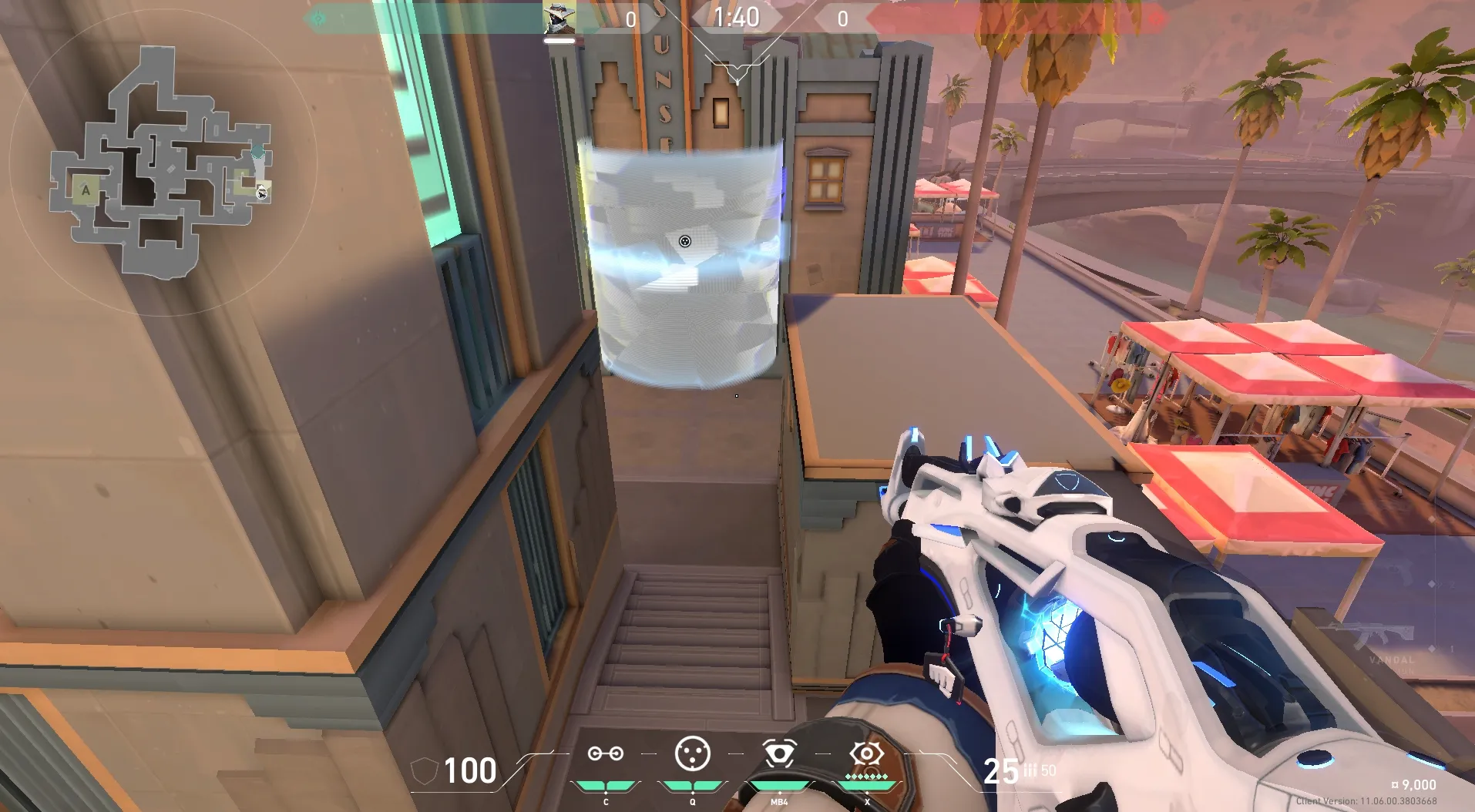 Cypher Cyber Cage on Sunset Defense Site B — step 5 of 7: Aim — line up the shot