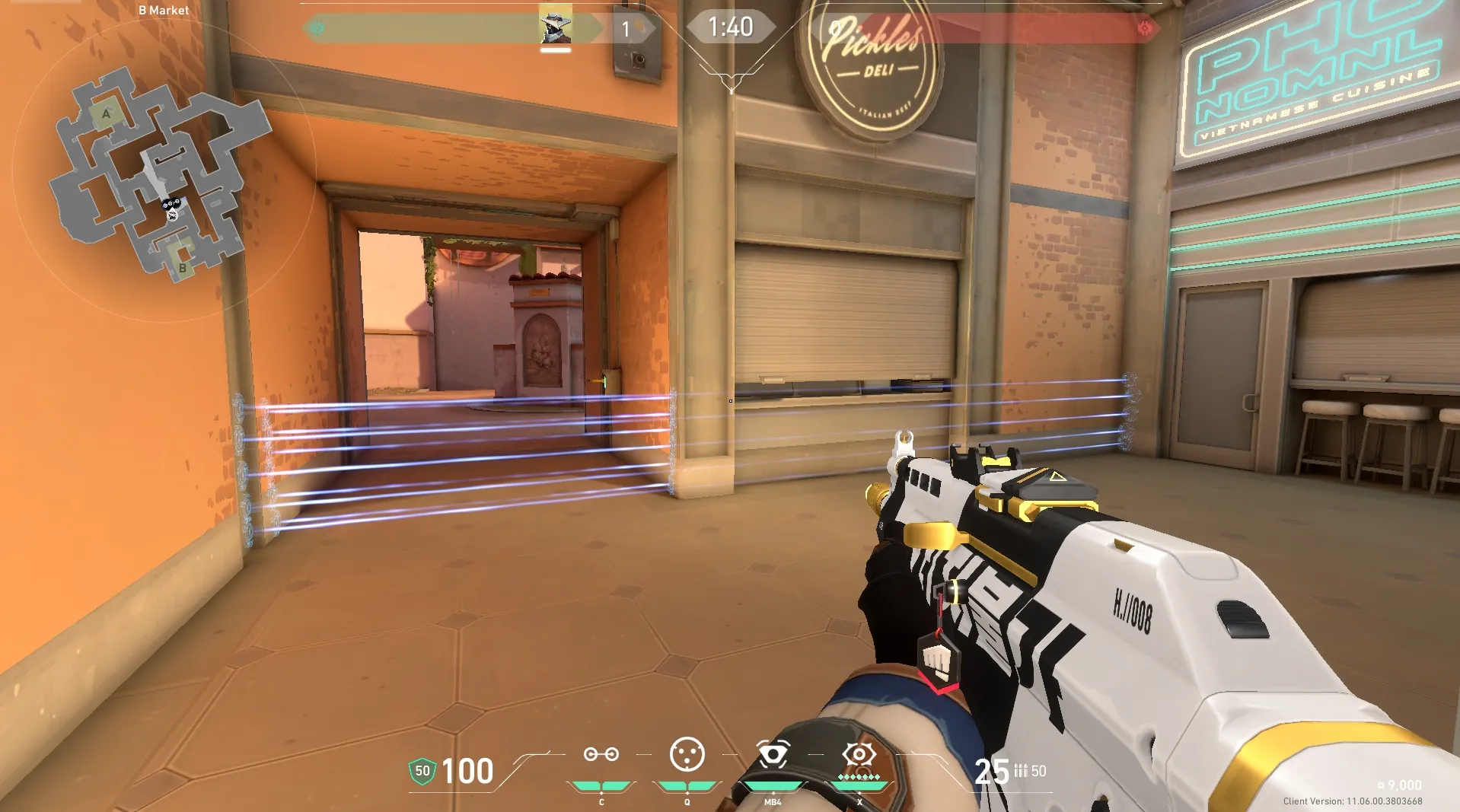 Sova Shock Bolt on Sunset Attack Site B — step 4 of 5: Aim — line up the shot